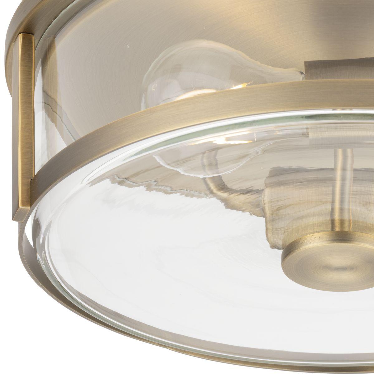 Progress Lighting Gilliam 2-Light Flush Mount, Vintage Brass, Clear Curved Glass