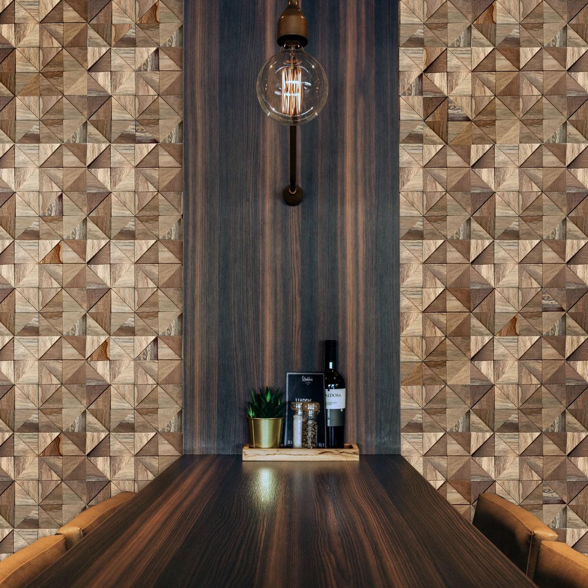 Natural Finish Reclaimed Wood Mosaic Wall Tile, 12" Square