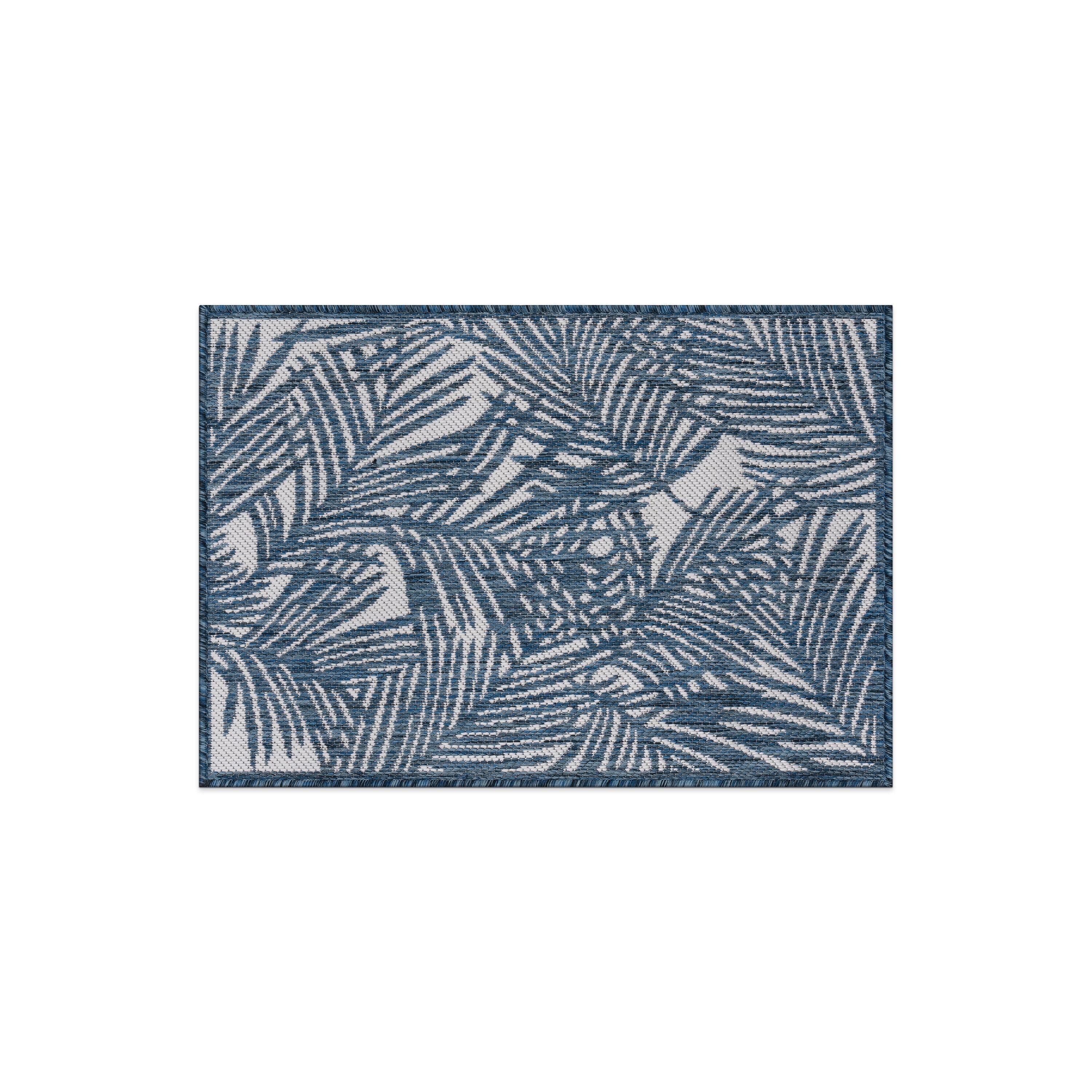 World Rug Gallery Contemporary Palm Leaf Textured Flat Weave Indoor/Outdoor Area Rug - NAVY 2'x3'