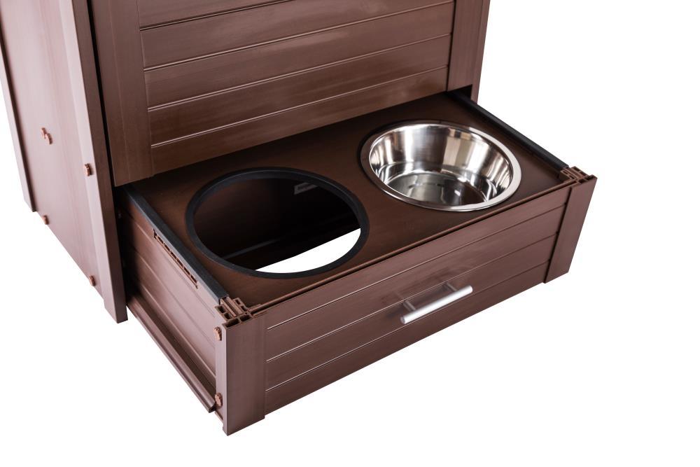 New Age Pet® ECOFLEX® Dog Food Pantry with Double Stainless Steel Bowls - Durable Composite, Includes 2x 32oz Bowls, Storage for 25 lbs of Dog Food, Easy Assembly, Moisture Resistant