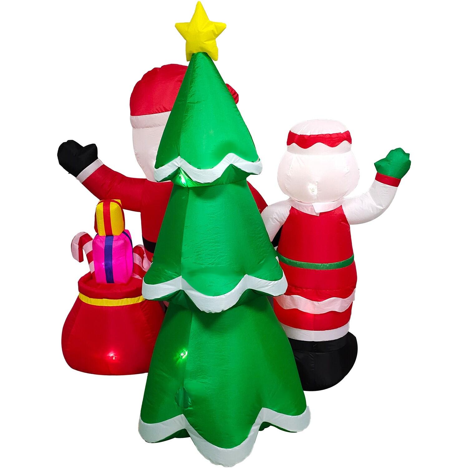 Fraser Hill Farm 6-Ft. Tall Prelit Mr. and Mrs. Claus with Tree Inflatable with Music
