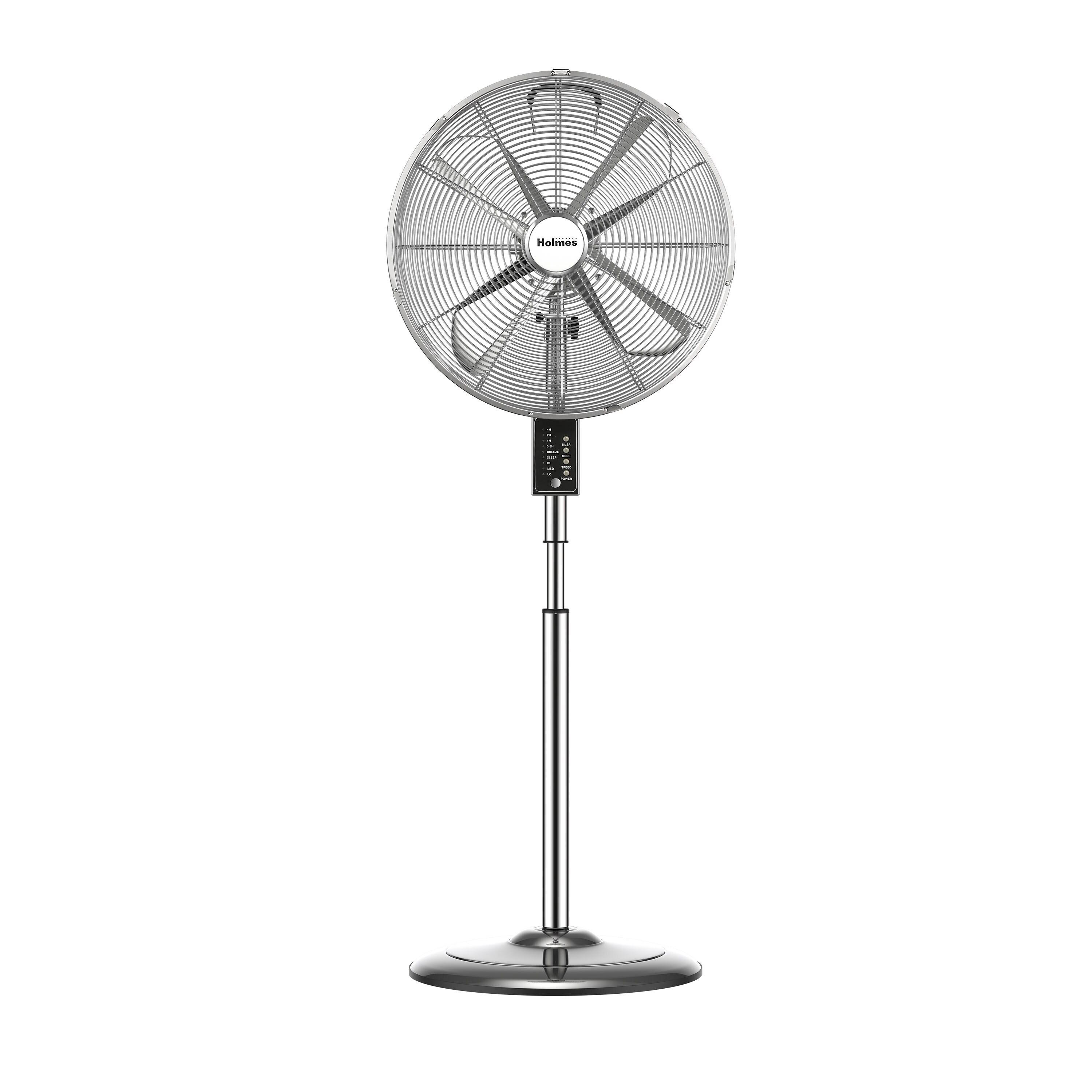 Holmes 16” Digital Oscillating Metal Stand Fan, 3 Speeds, Adjustable Height, Remote Control, Chrome
