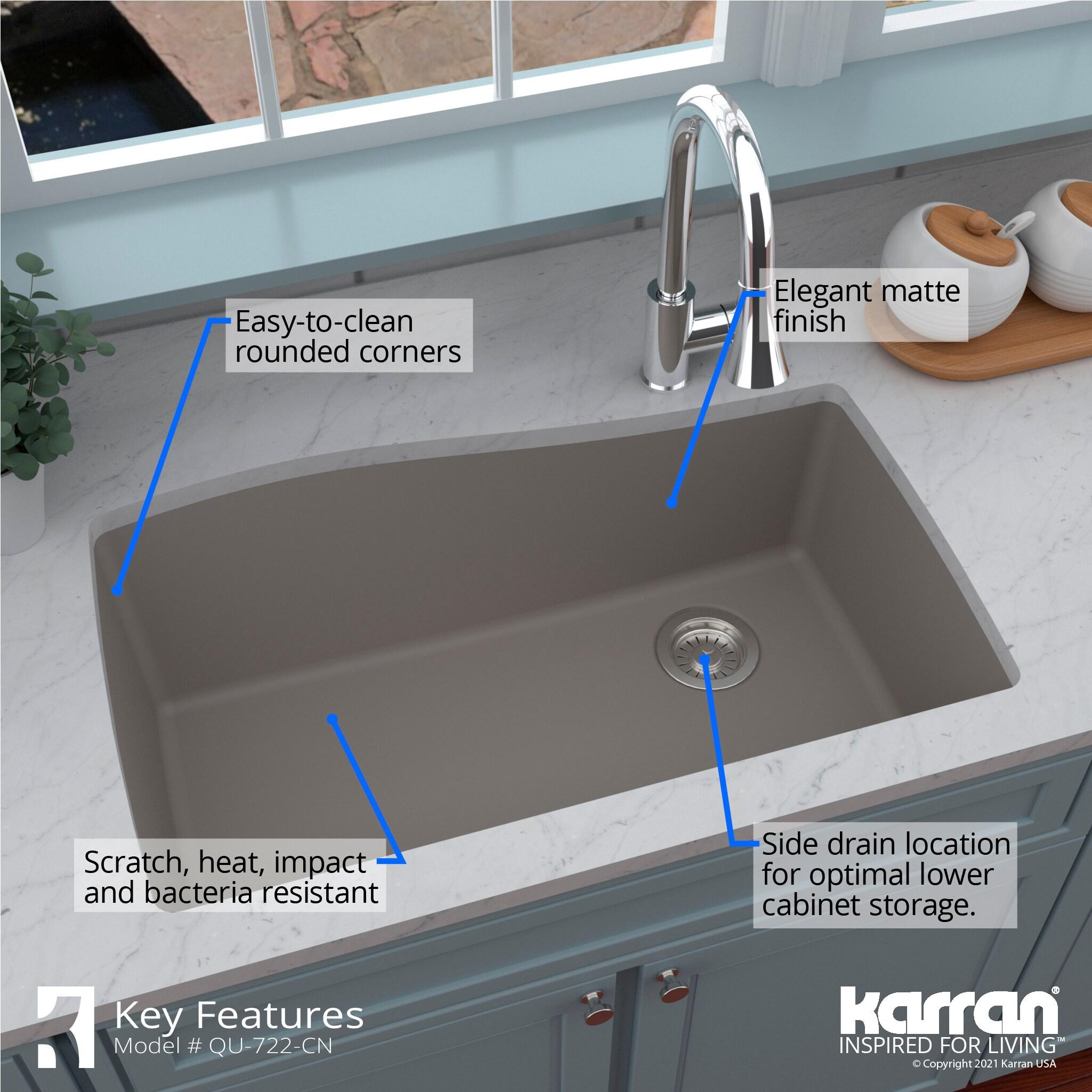 Karran Karran Quartz Composite 33-1/2'' X 21'' Single Bowl Undermount Kitchen Sink Kit QU-722-BR-PK1