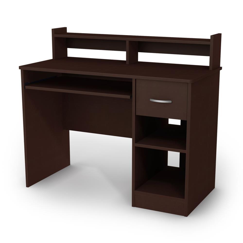 Compact Chocolate Laminated Particleboard Computer Desk with Hutch and Keyboard Tray