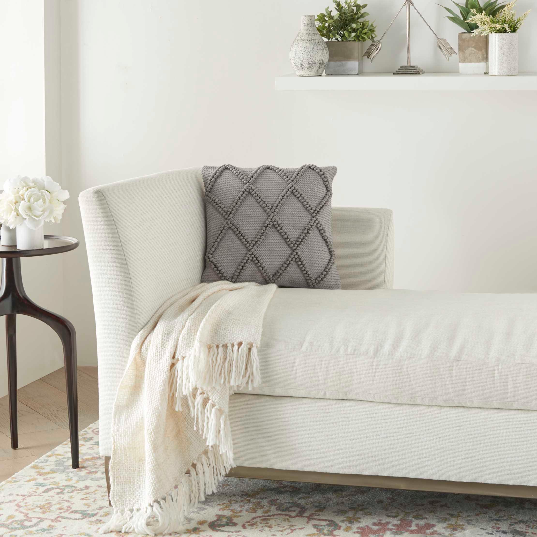 18"x18" Life Styles Diamond Lattice Square Throw Pillow Light Gray - Mina Victory: Cotton Blend, Indoor Decorative Cushion