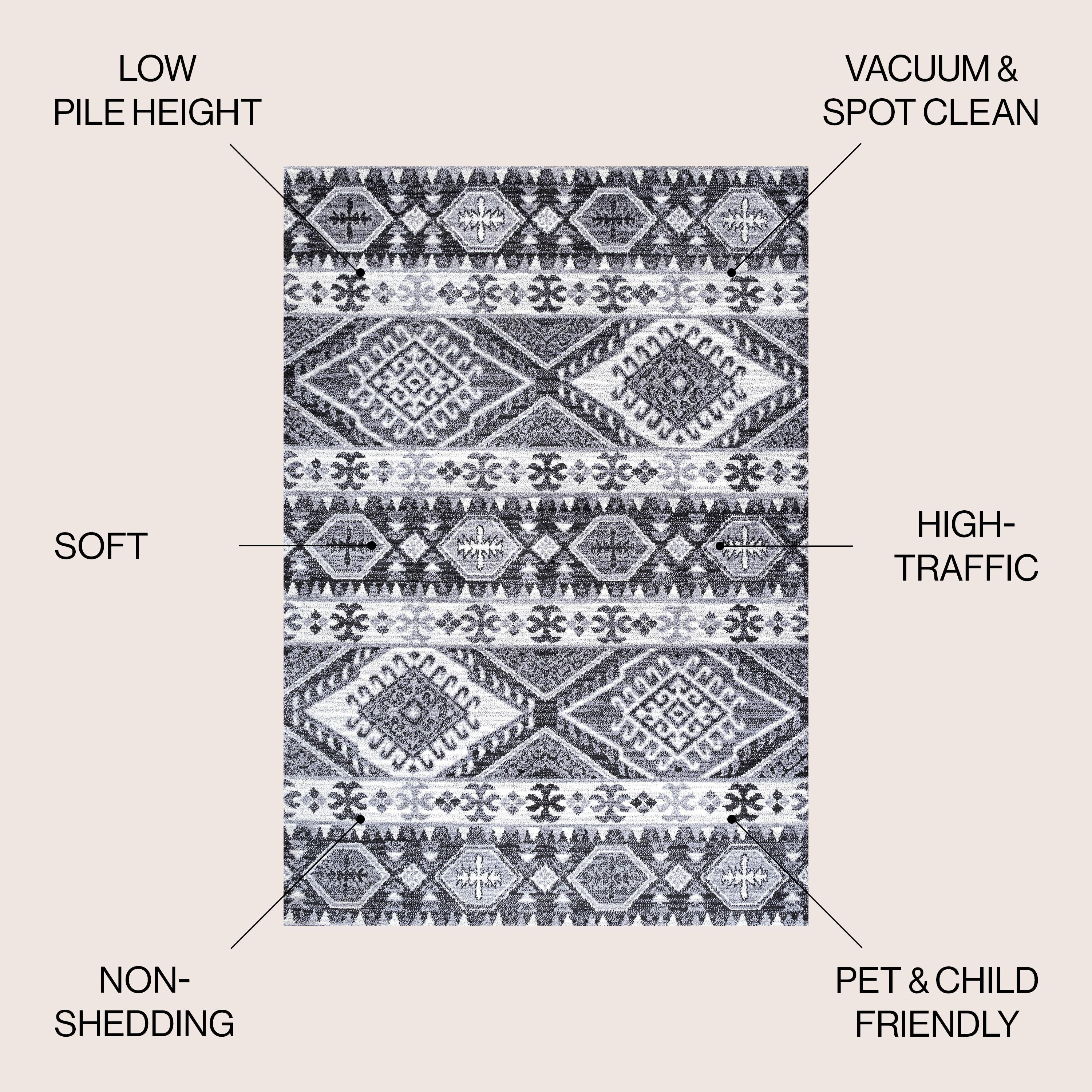 JONATHAN Y MOH500A-5 Sura Modern Kilim Geometric Gray/Anthracite 5 ft. x 8 ft. Area Rug, Bohemian Vintage, Pet Friendly, Stain Resistant, Easy to Clean, for Living Room; Kitchen, Bedroom