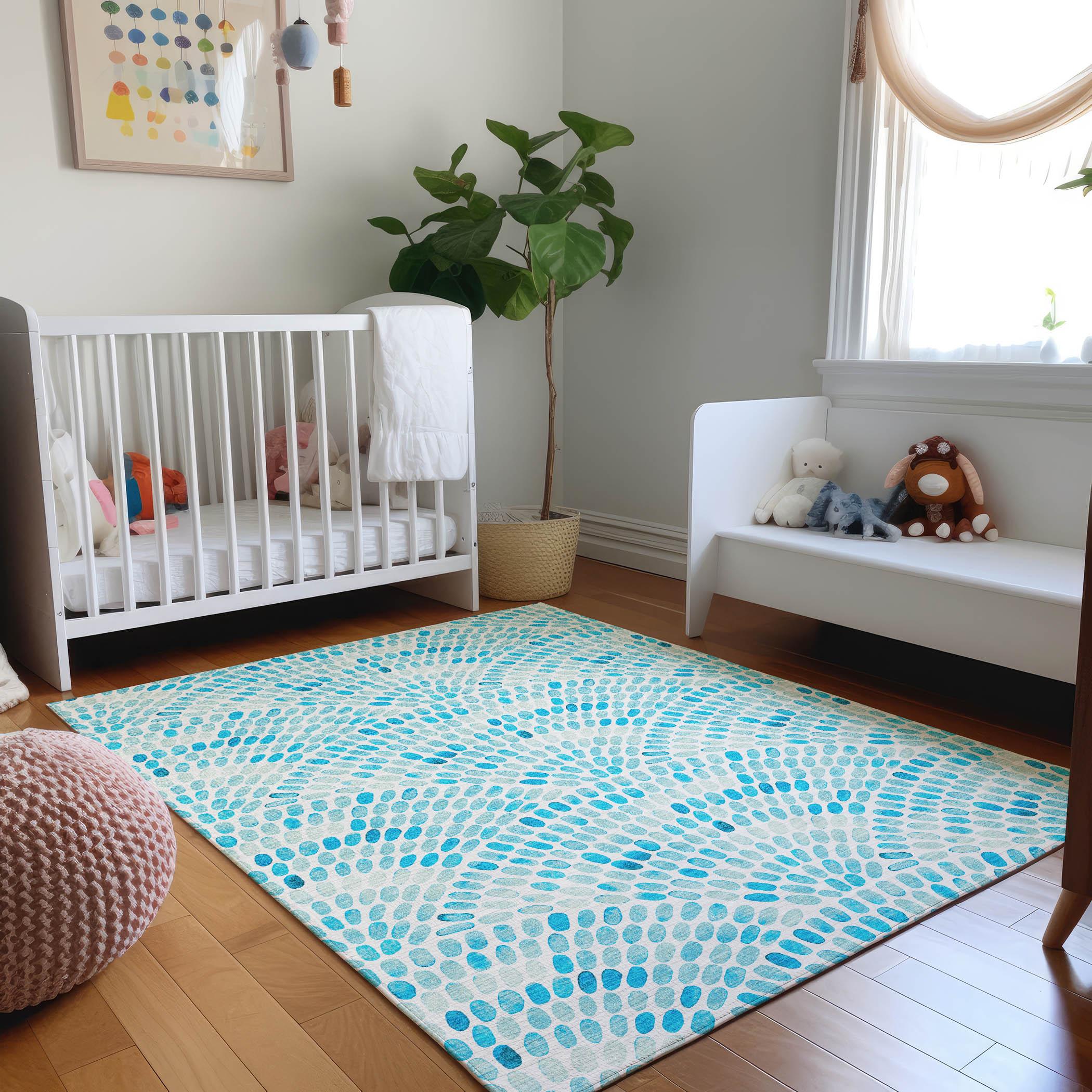 Premium Machine Washable Cerrito AMF186 Aqua Rug