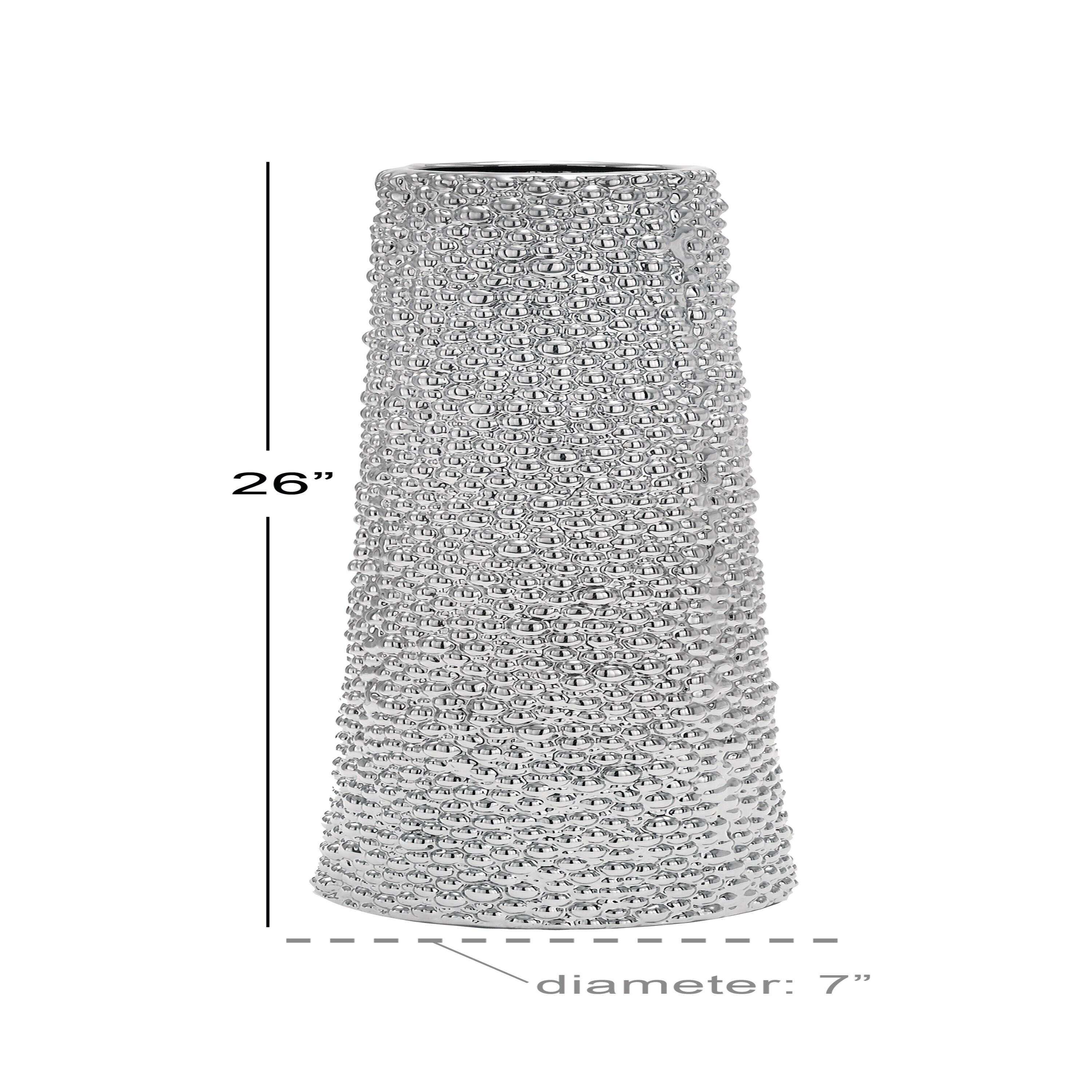 DecMode 25" Silver Ceramic Vase with Bubble Texture