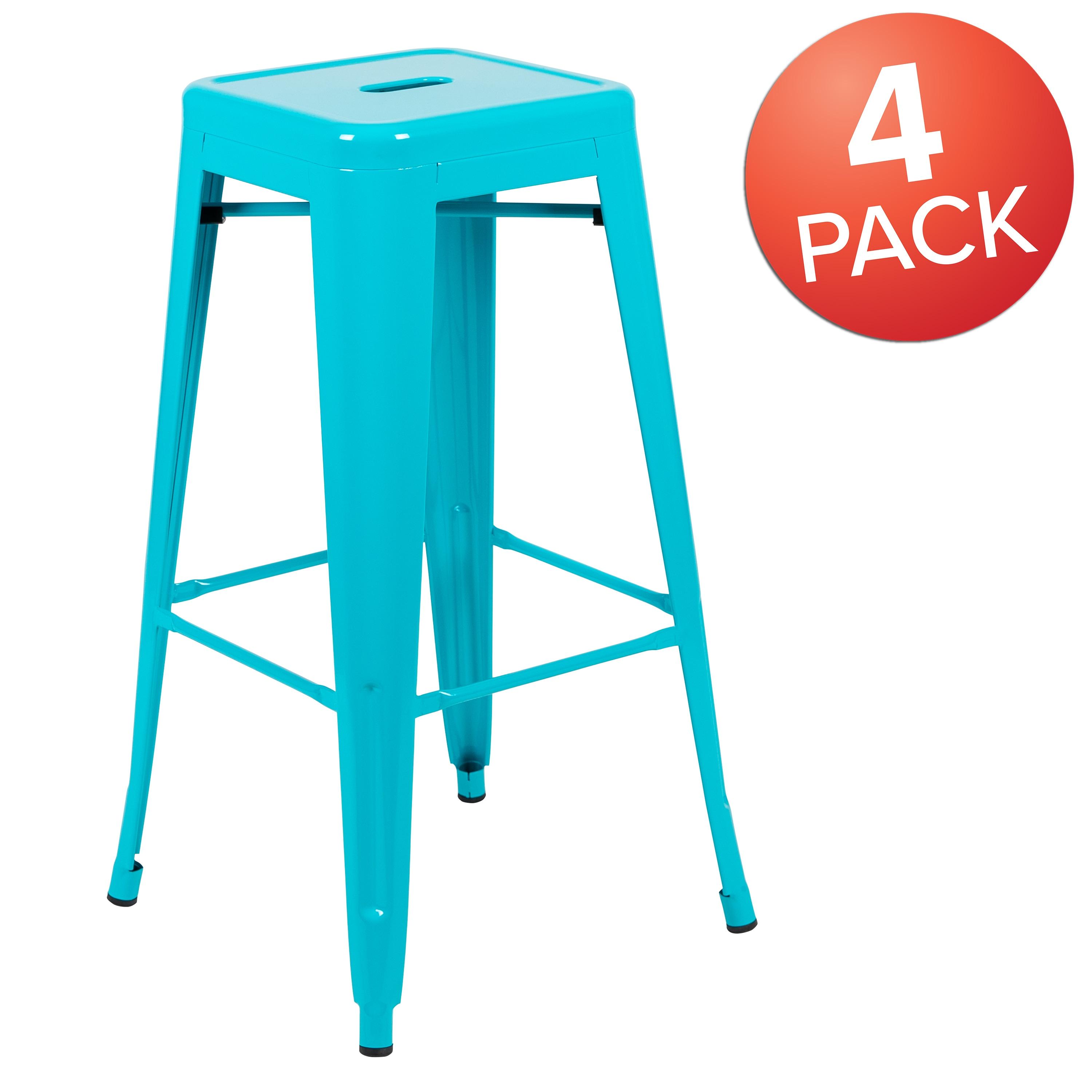 30'' High Backless Distressed Antique Blue Metal Indoor-Outdoor Barstool