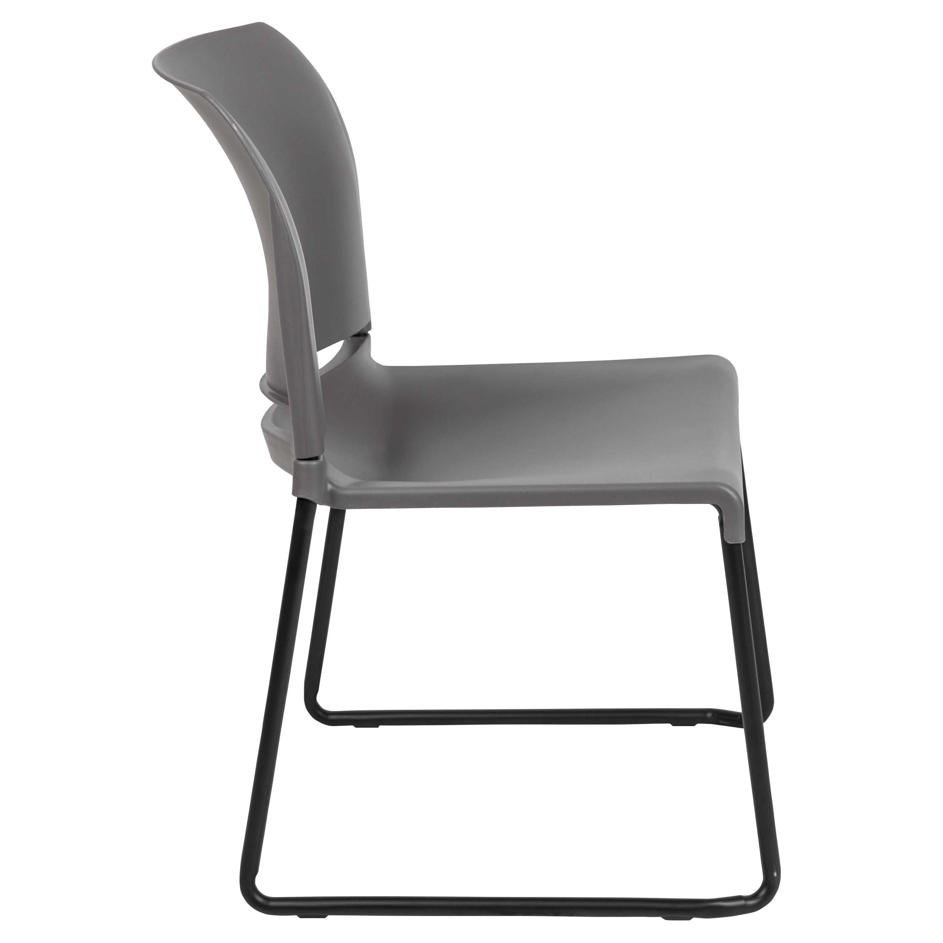 Flash Furniture HERCULES Series 880 lb. Capacity Gray Full Back Contoured Stack Chair with Black Powder Coated Sled Base