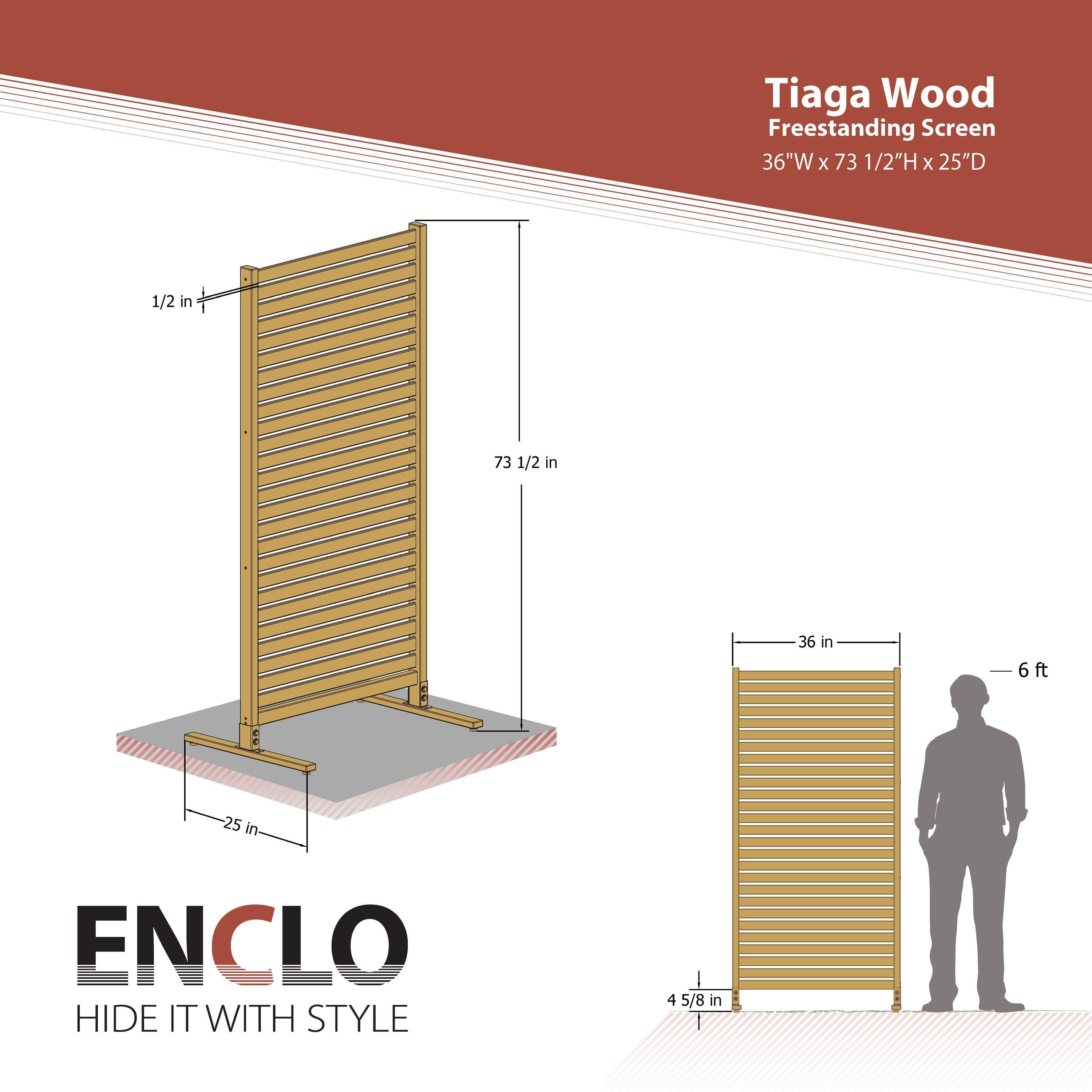 73.5in H x 36in W (1 Panel) Freestanding or Surface Mounted Enclo Tiaga Privacy Screen, Wood Privacy Fence Screen, Outdoor or Indoor Decorative Privacy Panel, Great for Balcony, Patio, Deck, EC18030