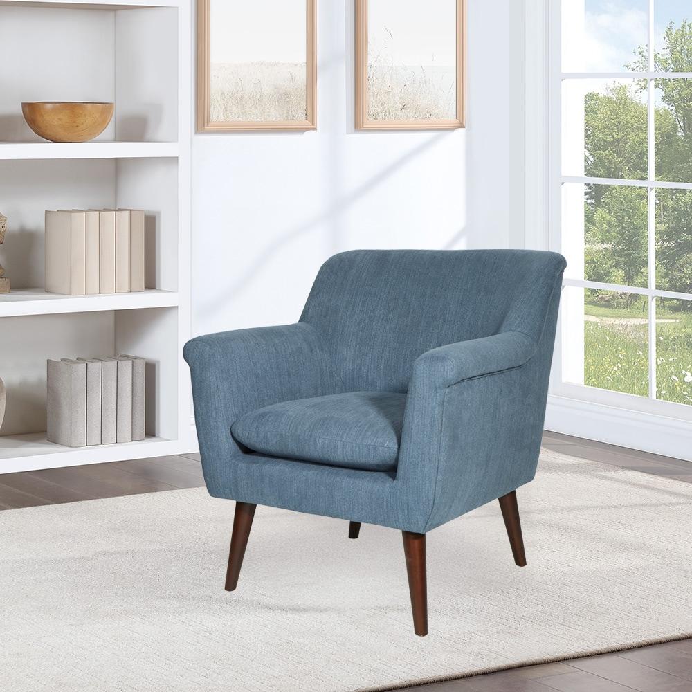 Dane Accent Chair with Dark Coffee Finish Legs Blue Steel - OSP Home Furnishings: Mid-Century Modern, Polyester, Wood Frame