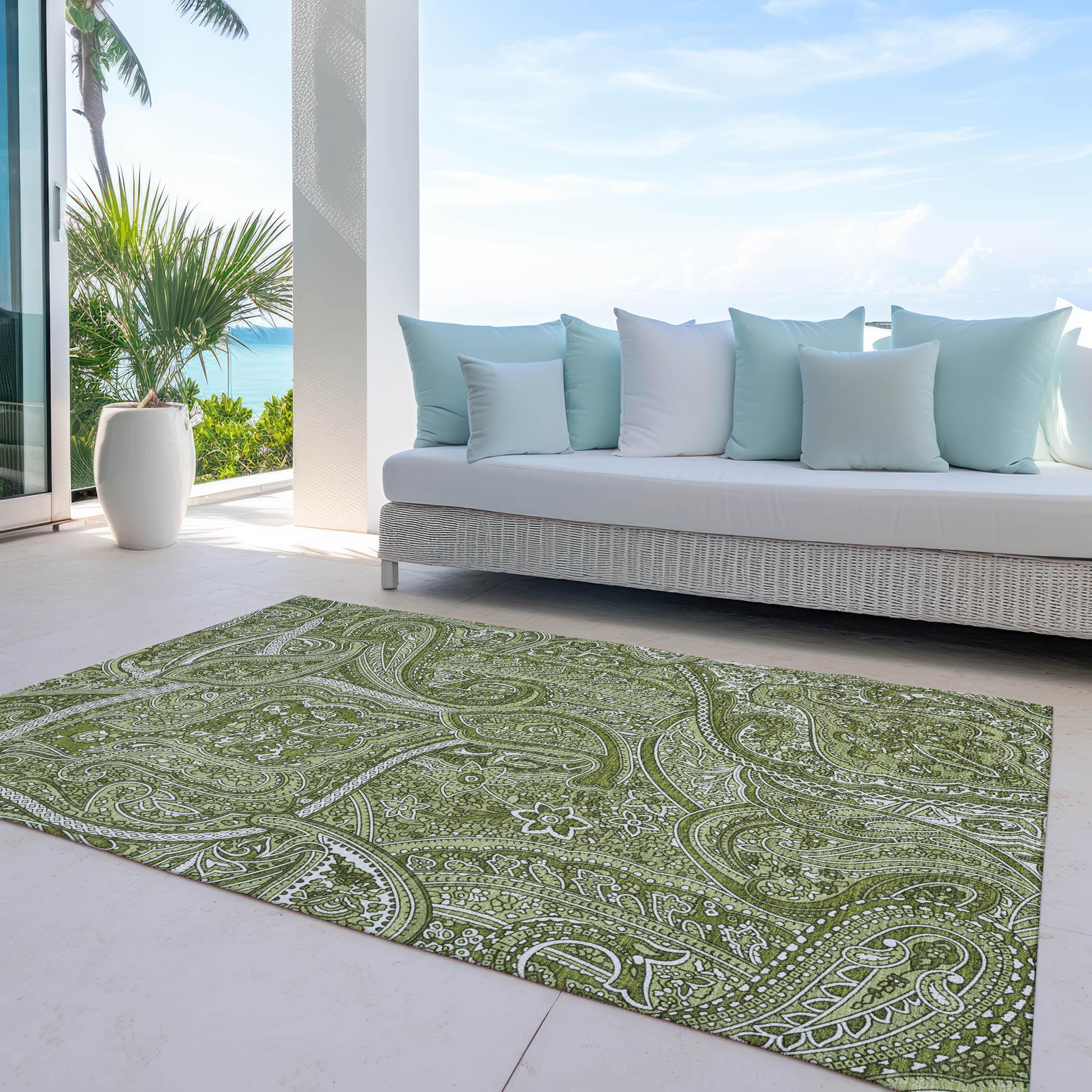 Addison Rugs Machine Washable Indoor/ Outdoor Chantille Traditional Paisley Rug Green - 2'6" x 3'10"