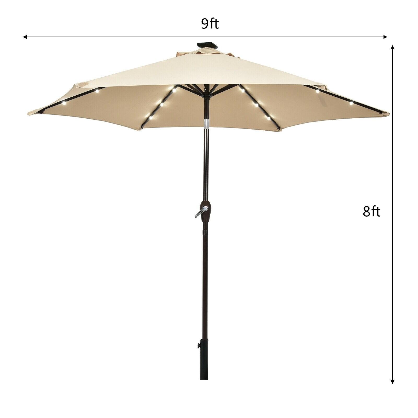 Latitude Run® 9 Feet Patio LED Solar Umbrella With Crank