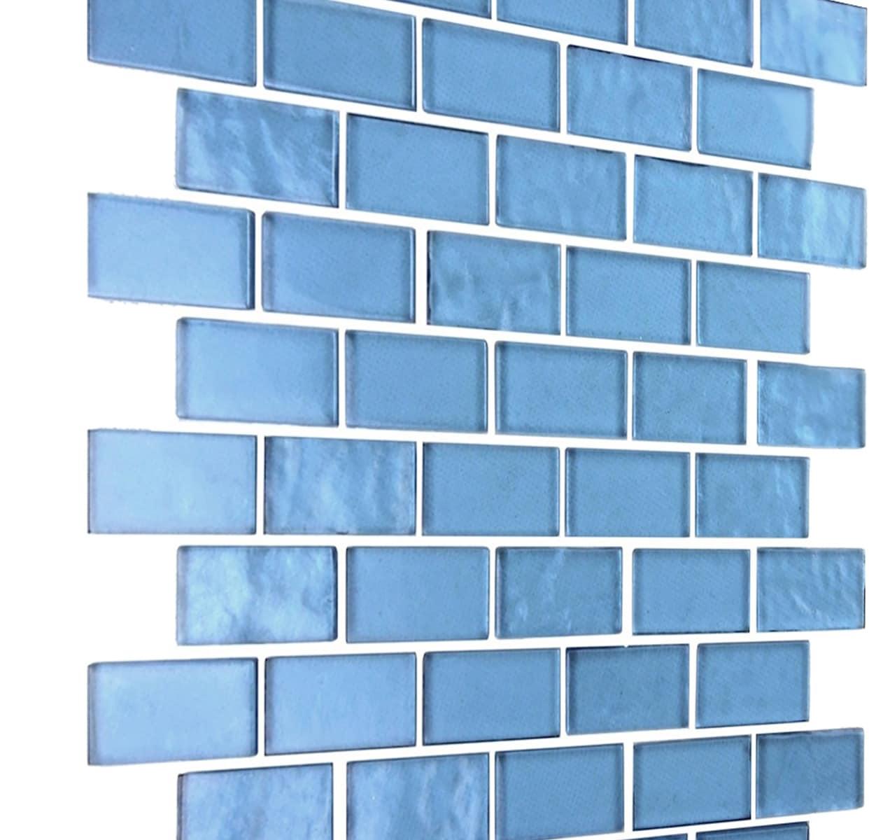 Abolos Landscape 1 in. x 2 in. Translucent Glass Plastic Face Mounted Brick Mosaic Designer Pool Tile