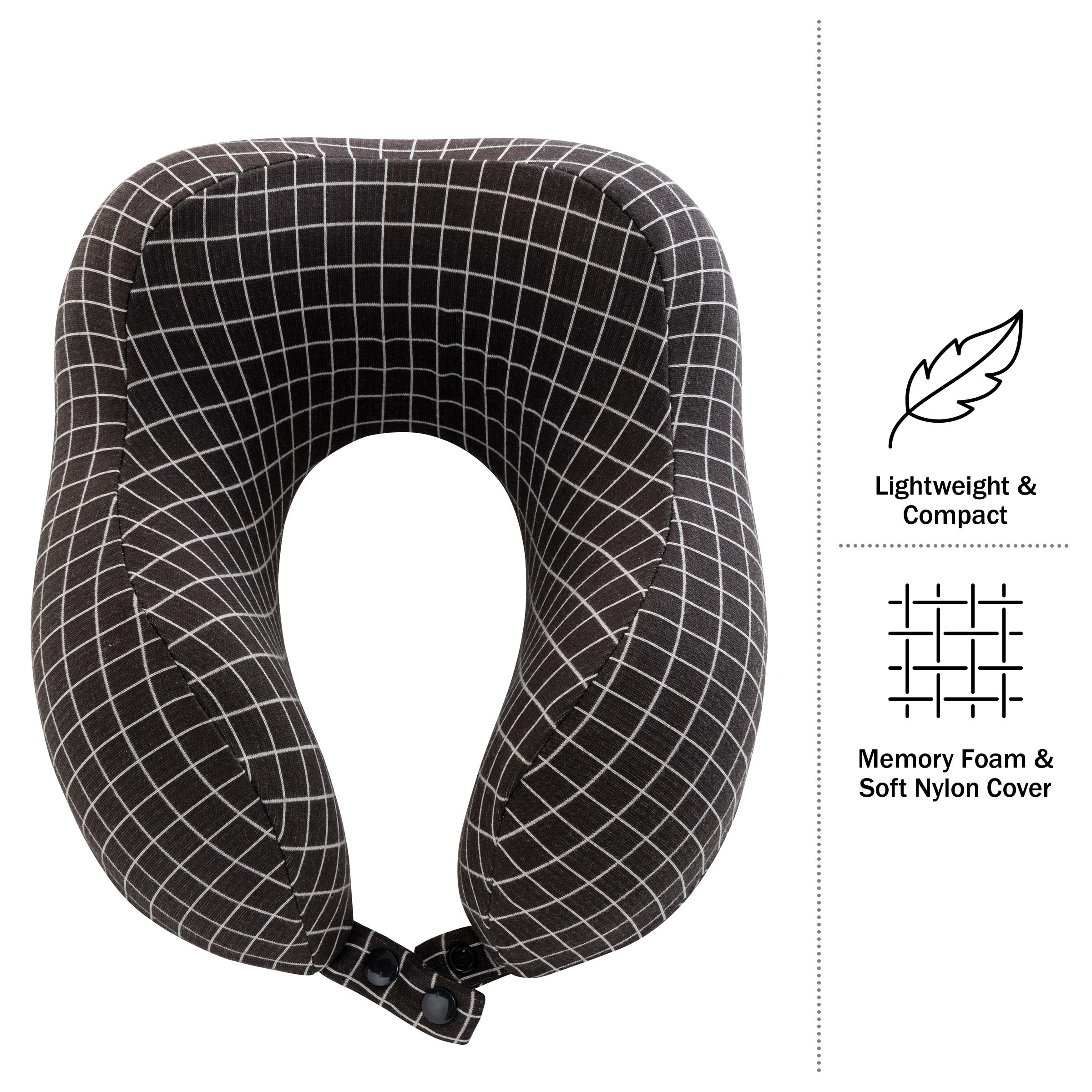 Travel Pillow - Memory Foam Pillow with Washable Cover - Neck Pillows for Sleeping on Airplanes, Trains, Cars, and Buses by Home-Complete (Black)