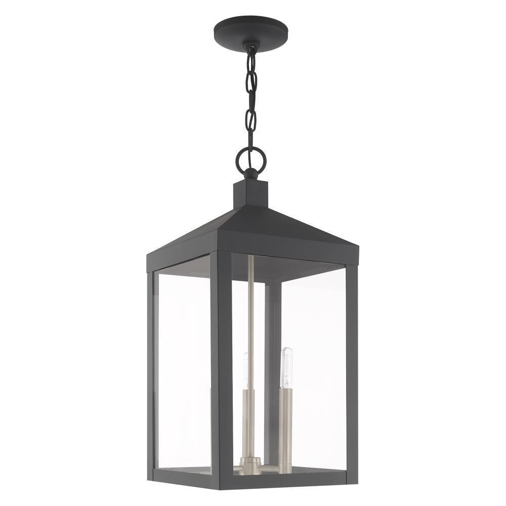 Scandinavian Gray 3-Light Indoor/Outdoor Pendant Lantern with Clear Glass