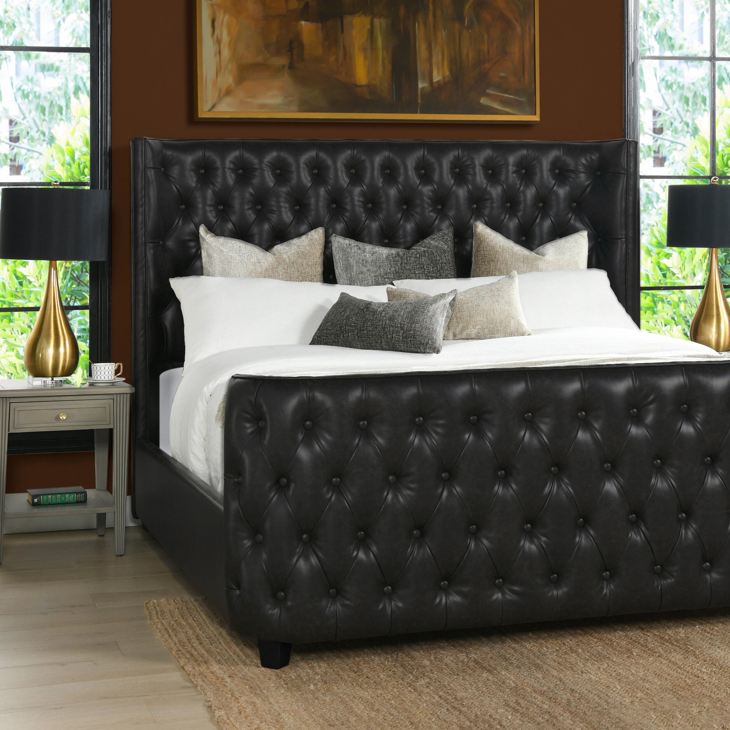 Brooklyn King-Size Luxe Wood Frame Upholstered Bed with Tufted Nailhead Trim