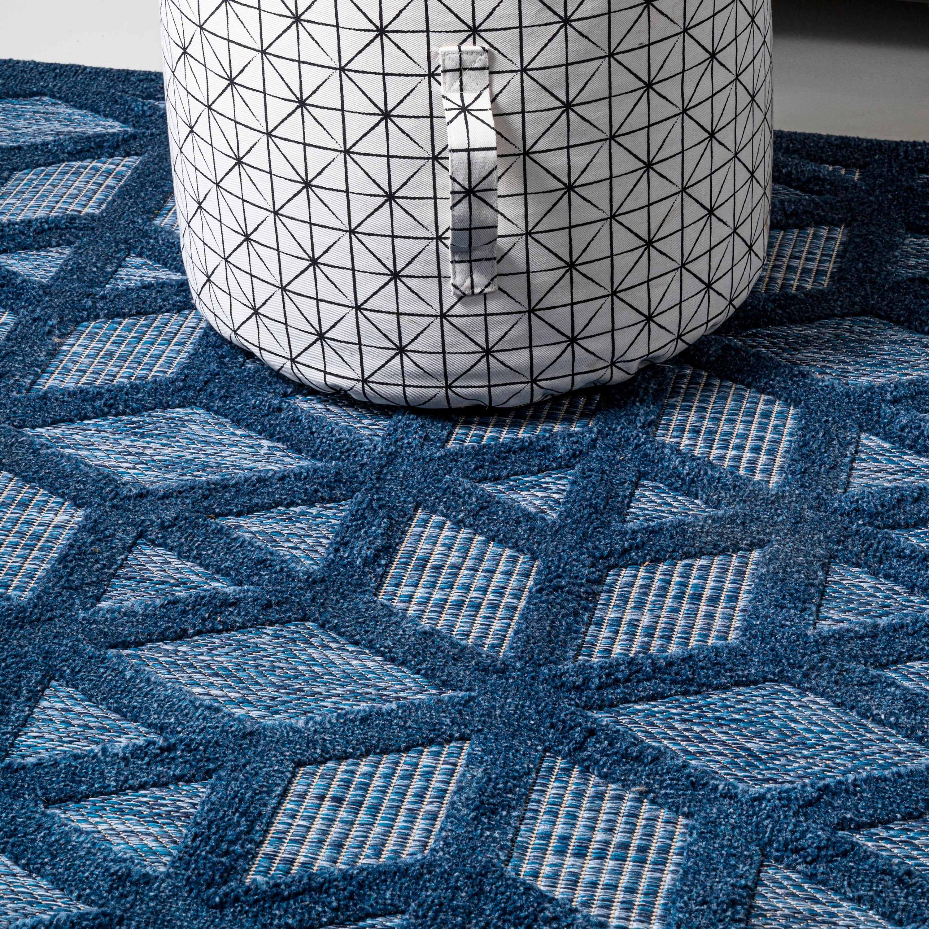 8'x10' Talaia Neutral Geometric Indoor/Outdoor Area Rug, Navy - JONATHAN Y