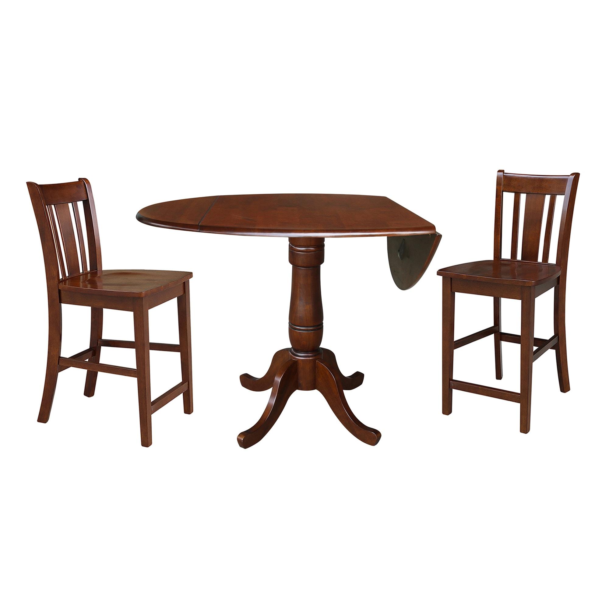 International Concepts 42 inches Round Pedestal Gathering Height Table with Two Counter Height Stools, Espresso