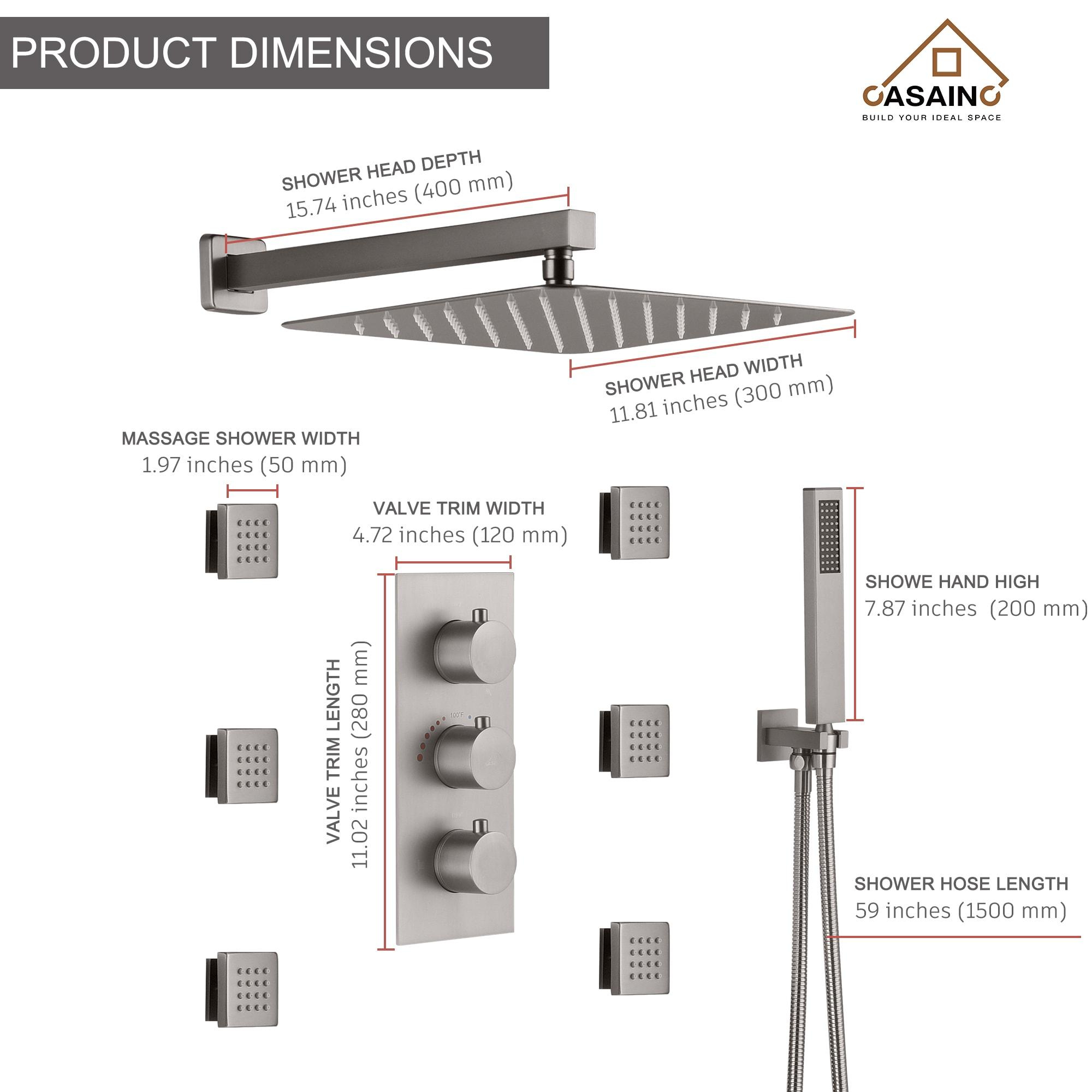 Revitalize 12 Inch Luxury Thermostatic Complete Shower System with Rough-in Valve