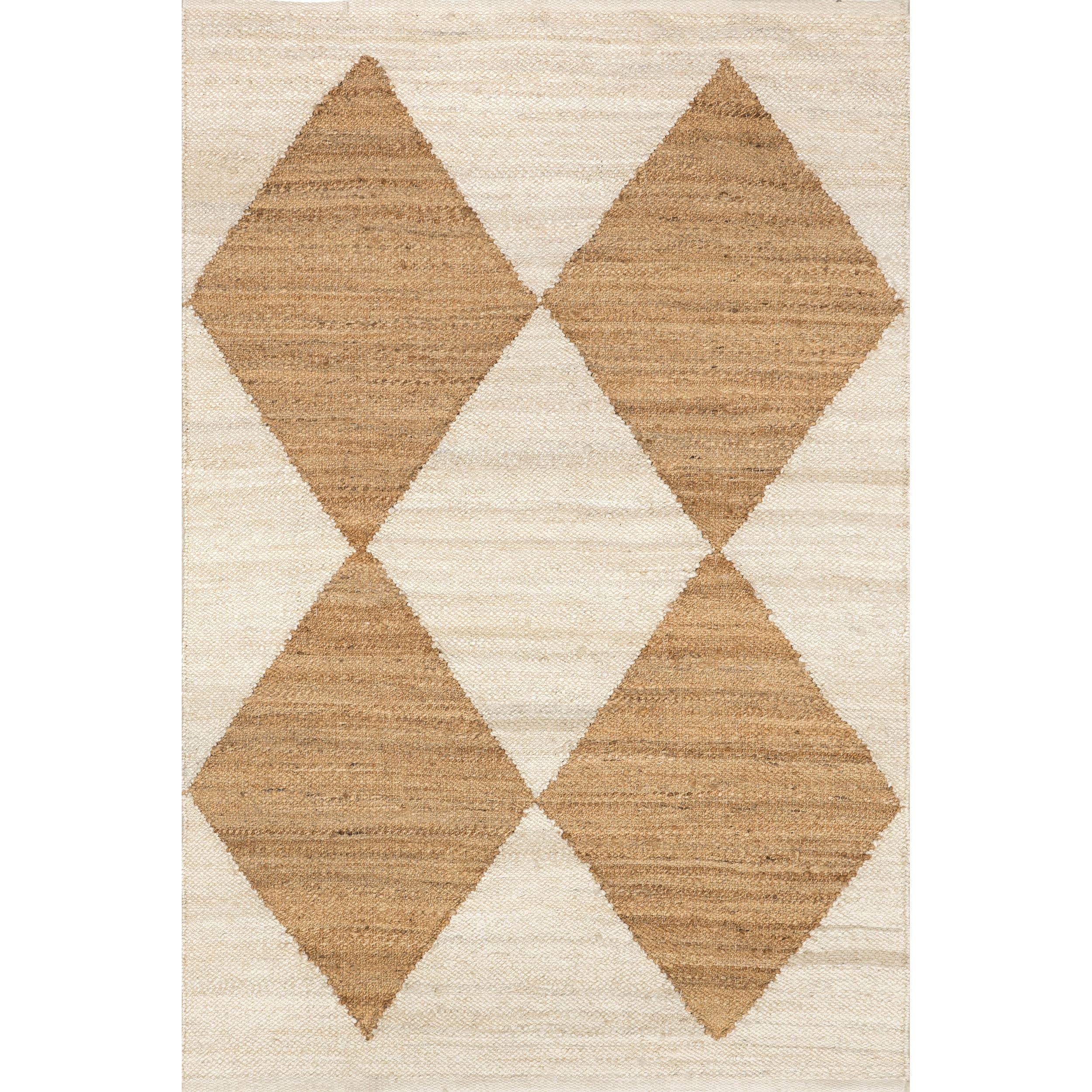 8'x10' Pandora Diamond Jute Area Rug Tan/Ivory - nuLOOM: Geometric Flat Pile, Handmade, Indoor, Rectangle