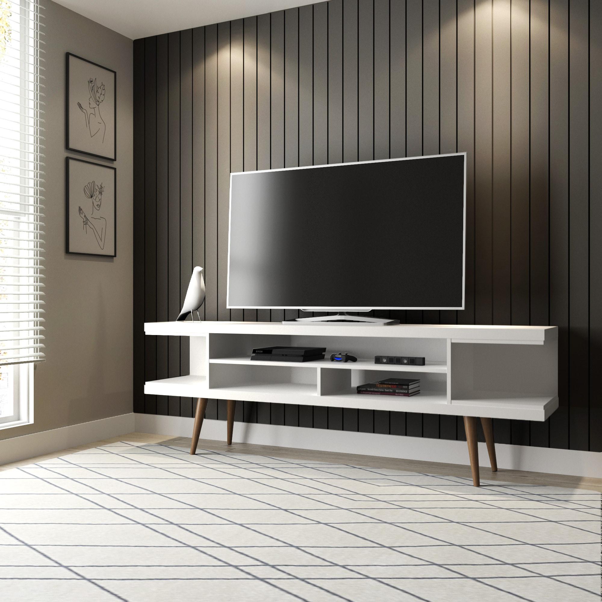 Utopia TV Stand for TVs up to 65" White - Manhattan Comfort: Modern Entertainment Center, Cable Management