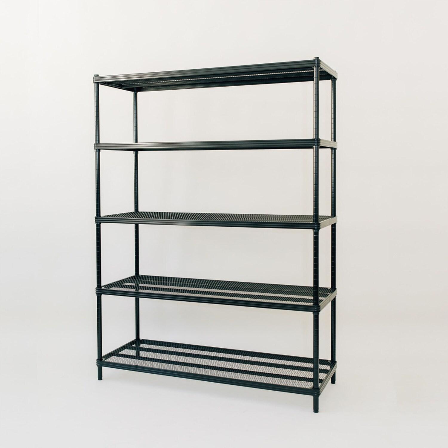 Design Ideas MeshWorks 5 Tier Full-Size Metal Storage Shelving Unit Rack for Kitchen, Office, and Garage Organization, 47.2” x 17.7” x 63,” Black