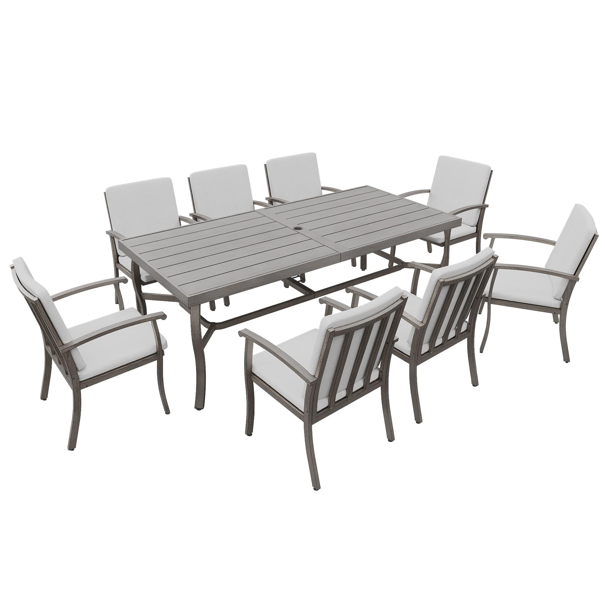 Gray Aluminum 9-Piece Outdoor Dining Set with Cushions