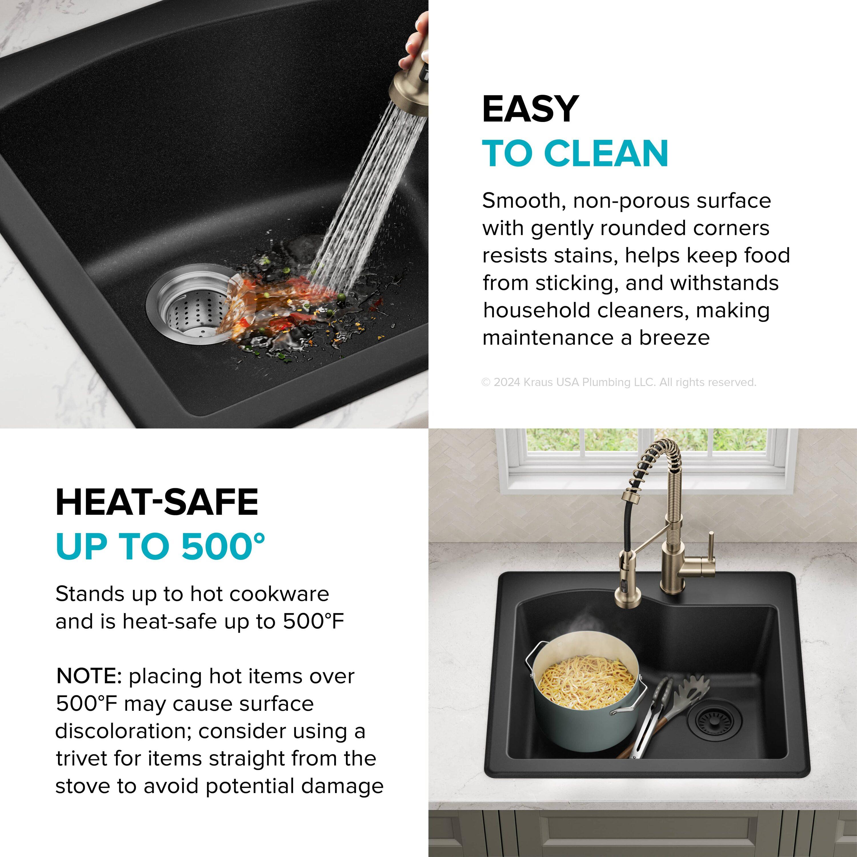 KRAUS Quarza™ 25" L Dual Mount Single Bowl Granite Kitchen Sink