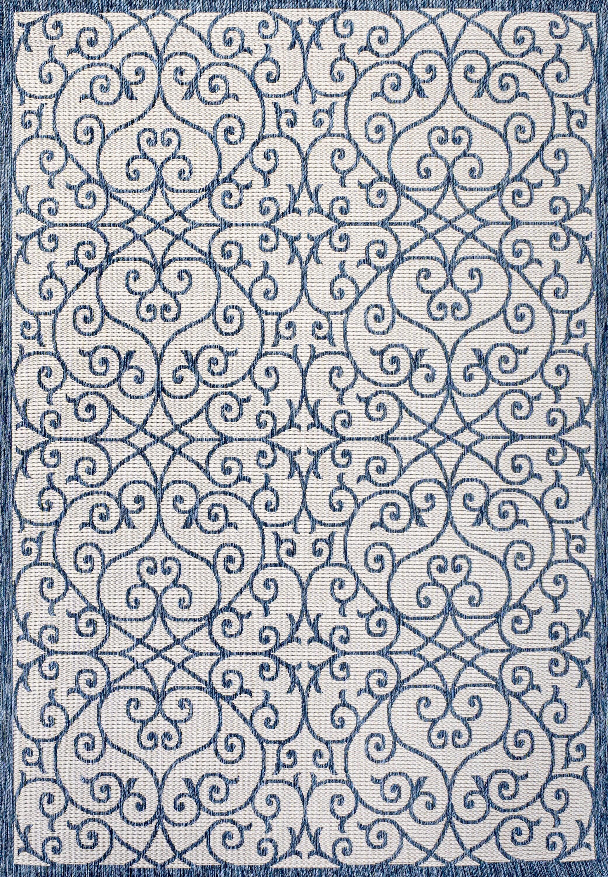 4' x 6' Madrid Vintage Filigree Textured Weave Indoor/Outdoor Area Rug, Blue/Cream - JONATHAN Y