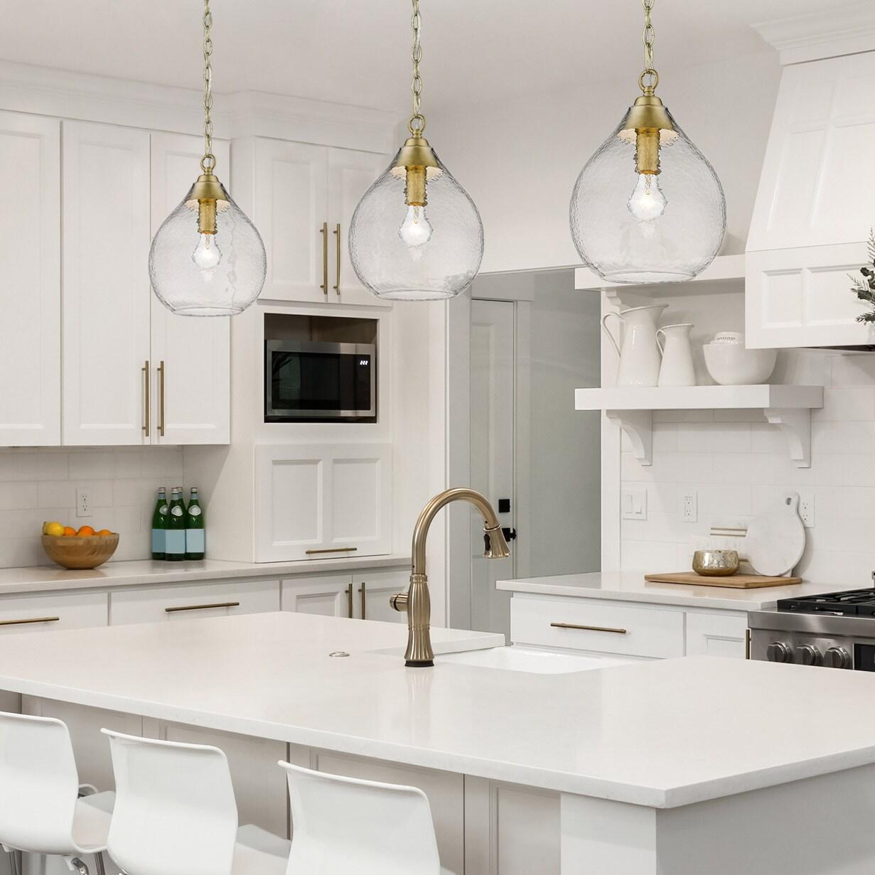 Golden Lighting Ariella 1-Light Pendant in Brushed Champagne Bronze with Hammered Clear Glass