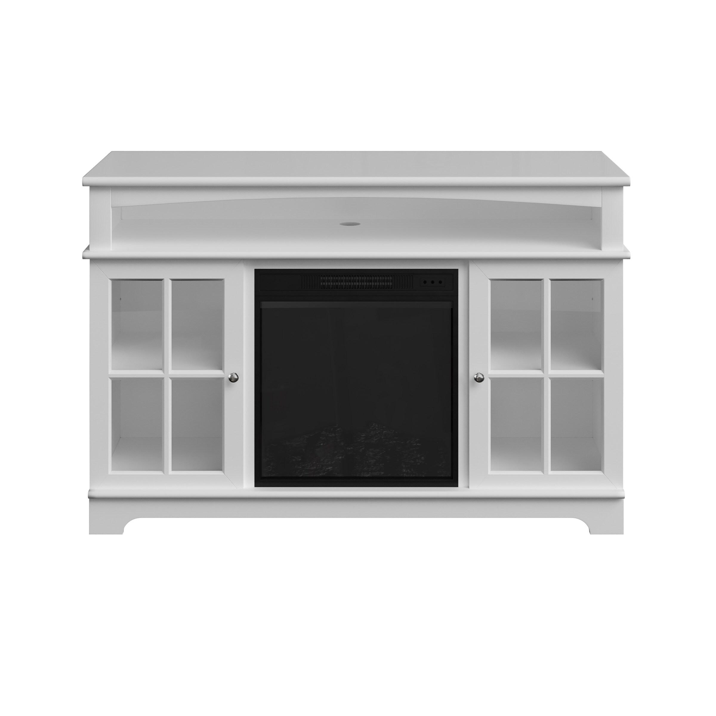 TV Stand with Electric Fireplace Fits TVs up to 50-Inches - Media Console with Storage Cabinet, Adjustable Heat, and LED Flames by Northwest (White)