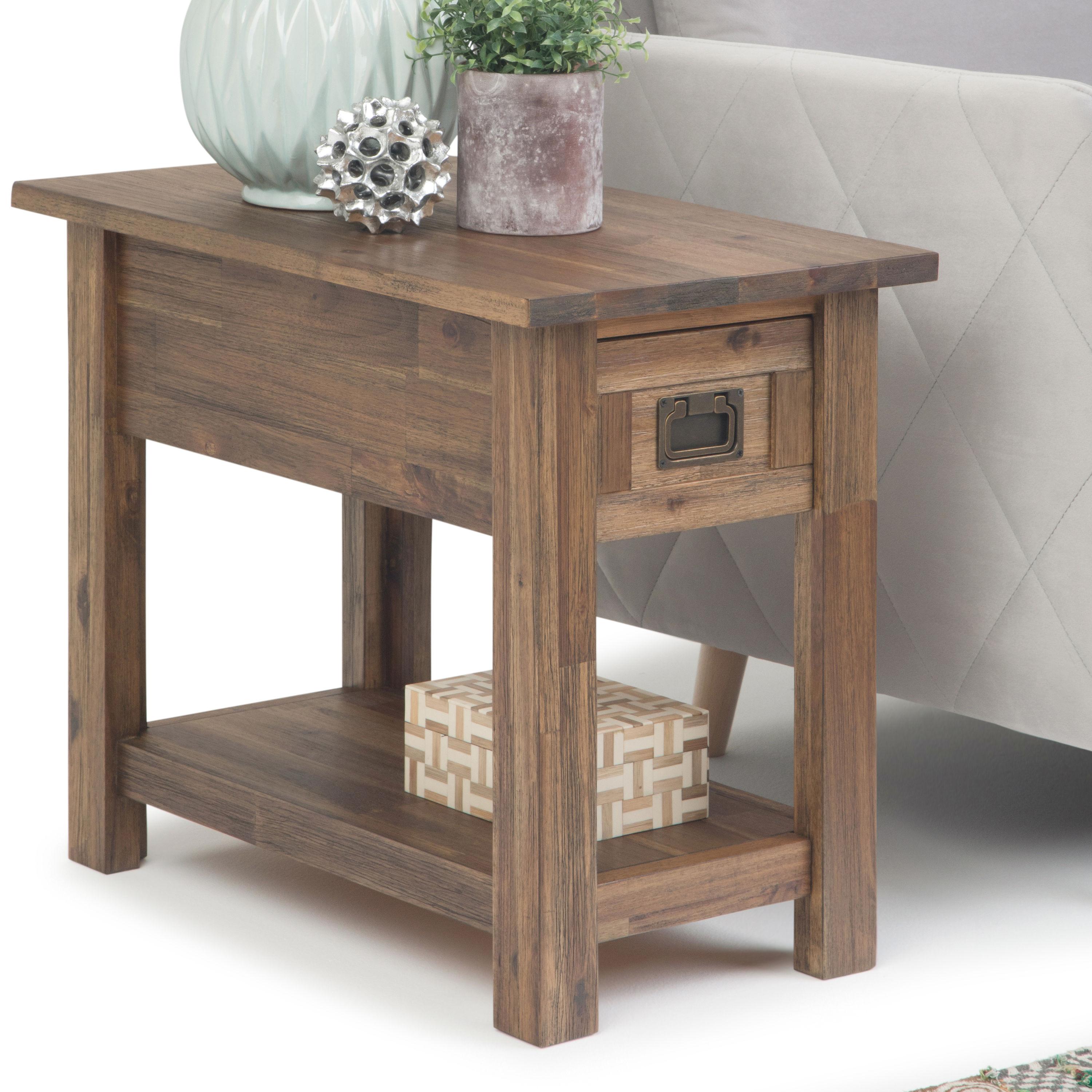 Simpli Home Monroe SOLID ACACIA WOOD 14 " Rectangle Rustic Narrow Side Table in Rustic Natural Aged Brown