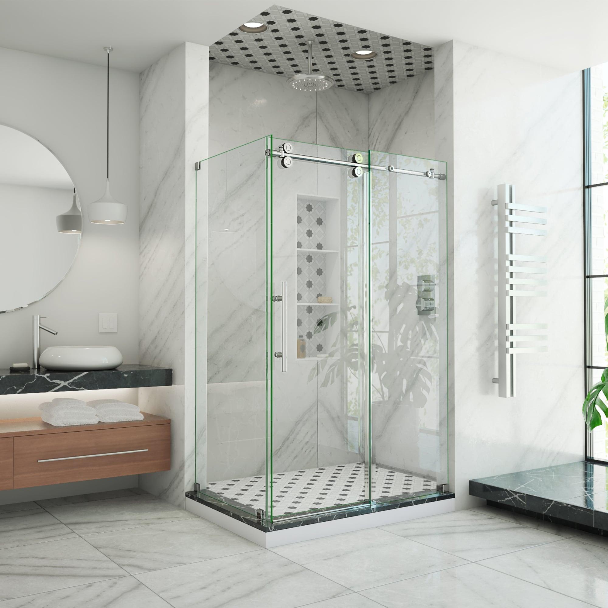 Enigma-XO Frameless Clear Glass Shower Enclosure with Polished Stainless Steel Hardware