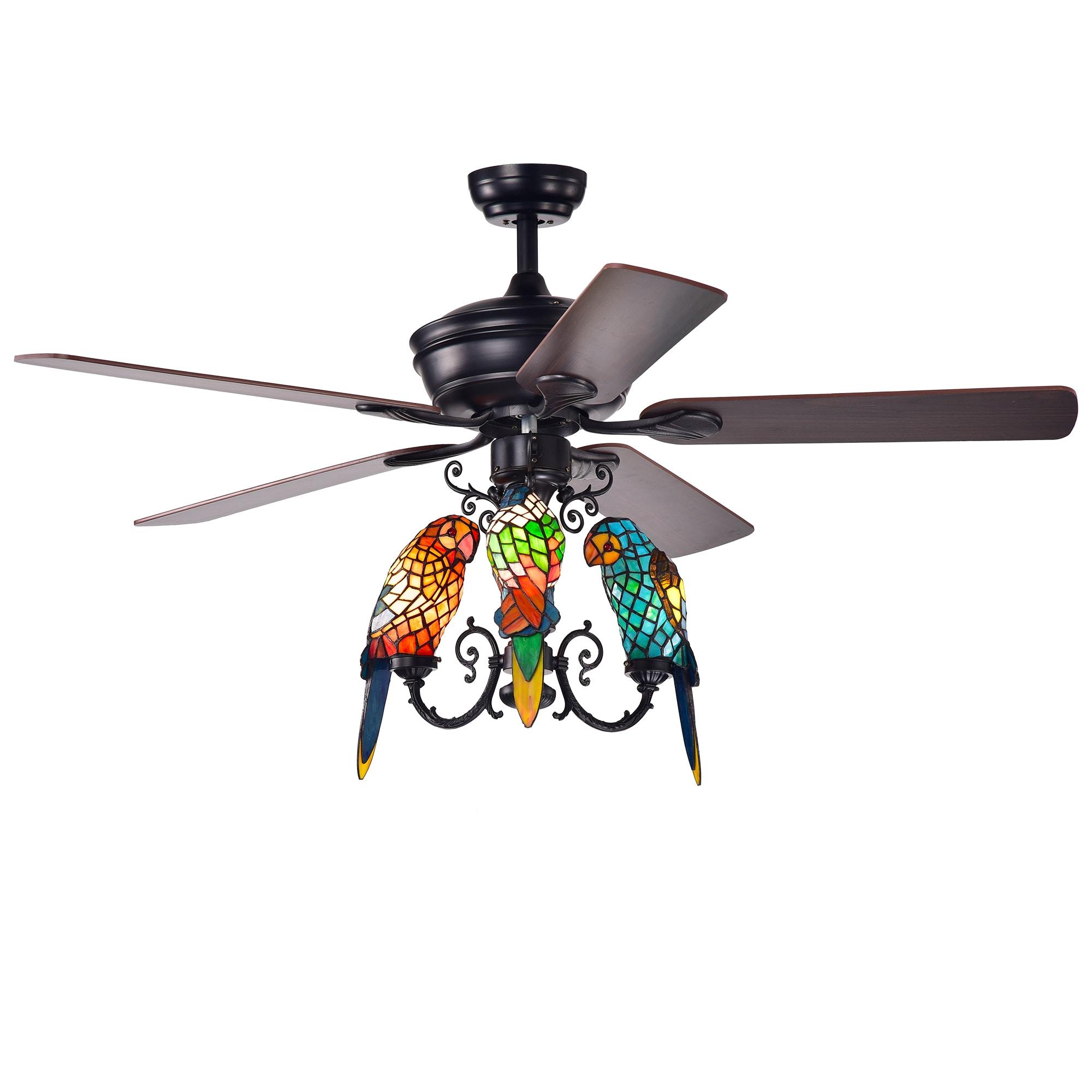 Korubo 3-light 52-inch Lighted Ceiling Fan Tiffany Style Parrot Shades (remote controlled)