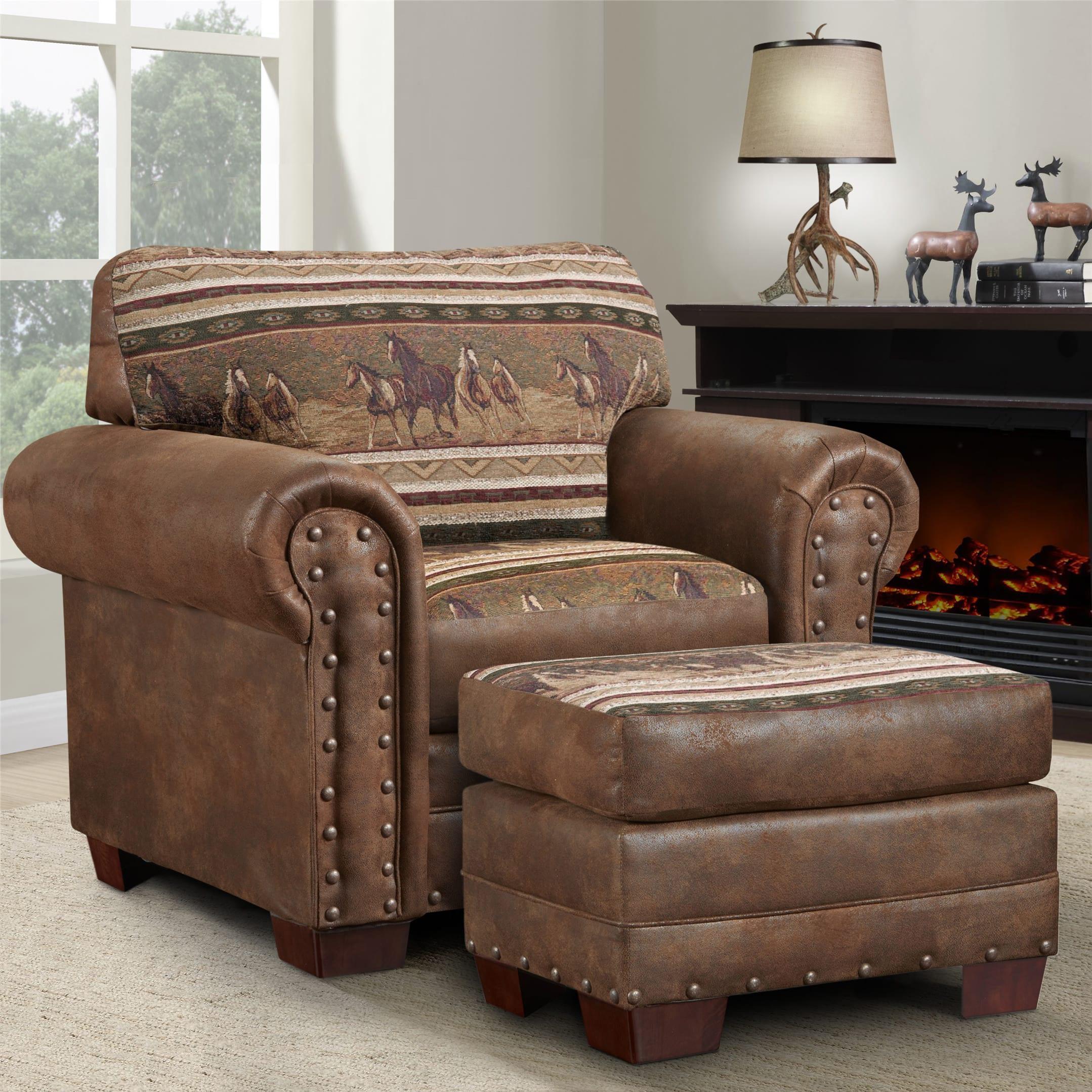 American Furniture Classics Microfiber Wild Horses Arm Chair in Brown