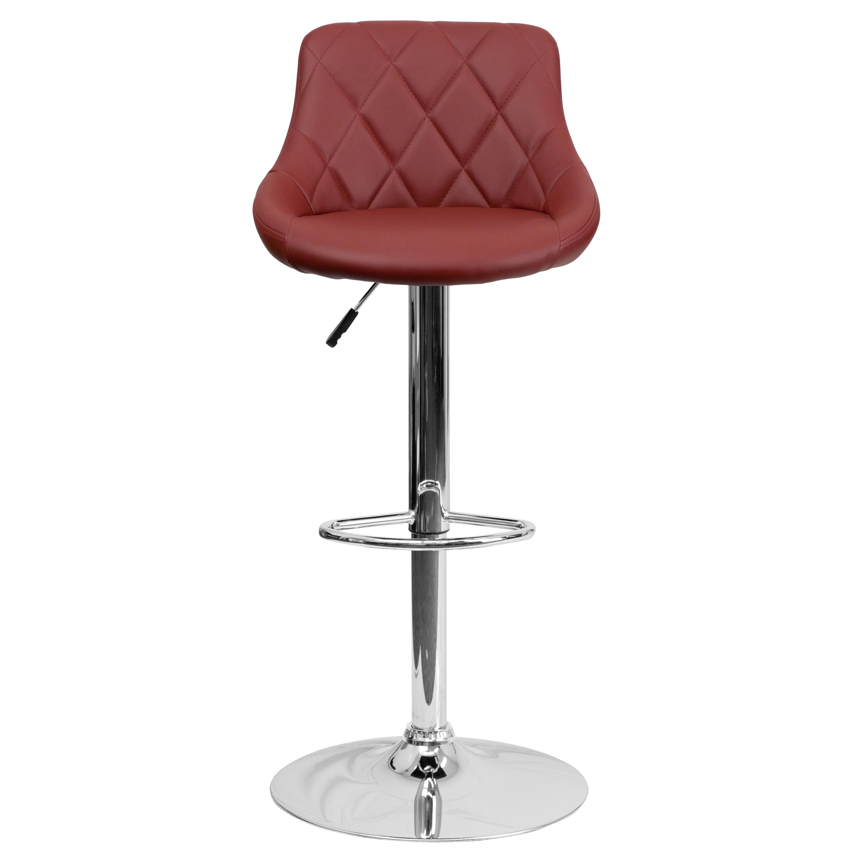 Flash Furniture Dale Contemporary Burgundy Vinyl Bucket Seat Adjustable Height Barstool with Diamond Pattern Back and Chrome Base