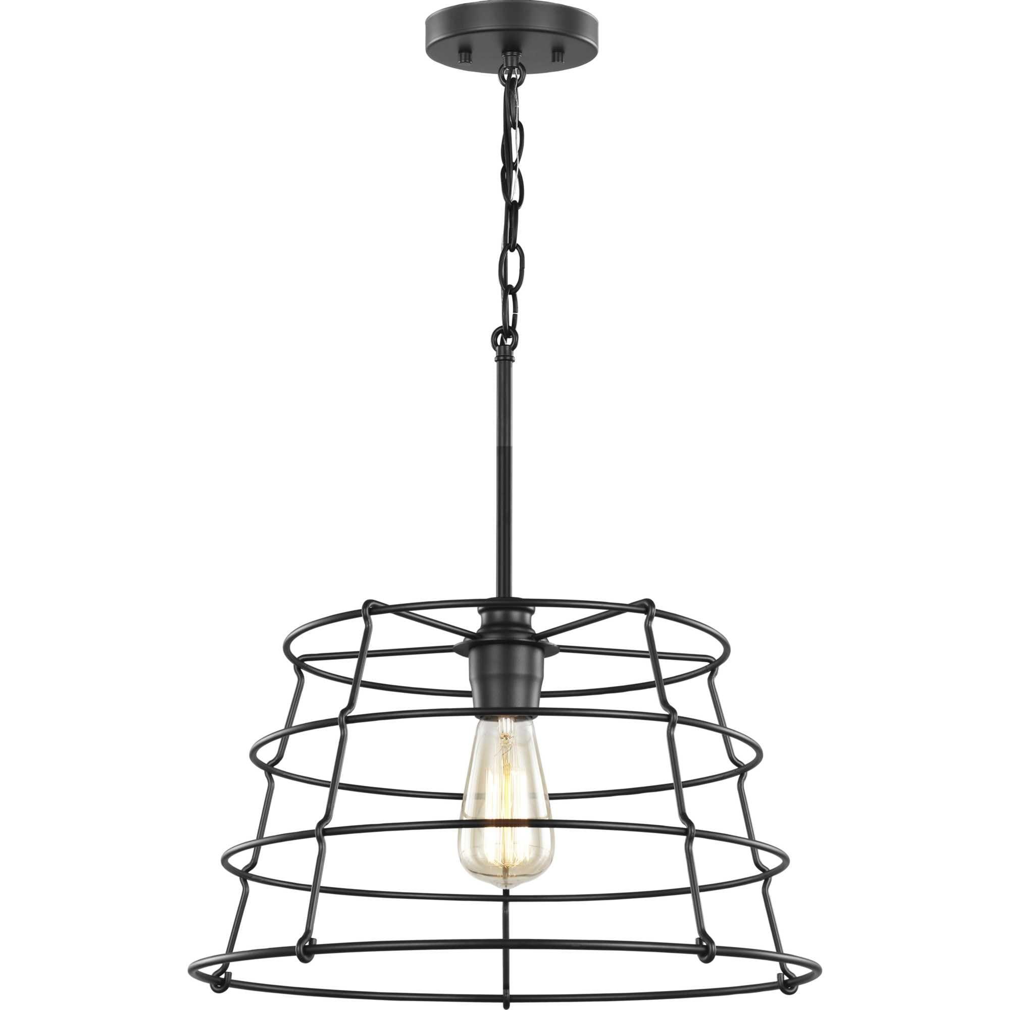 Progress Lighting Chambers 1-Light Pendant, Matte Black, Wire-Frame Shade