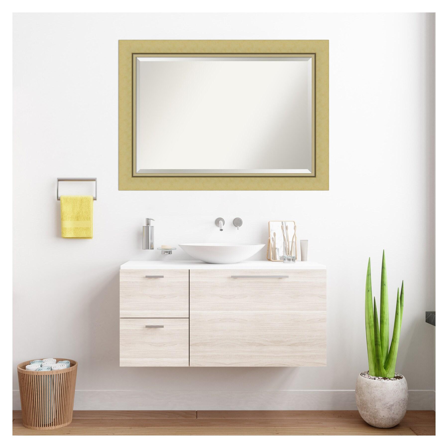 Amanti Art Landon 42.25-in x 30.25-in Framed Rectangle Bathroom Vanity Mirror ( Glossy Gold )