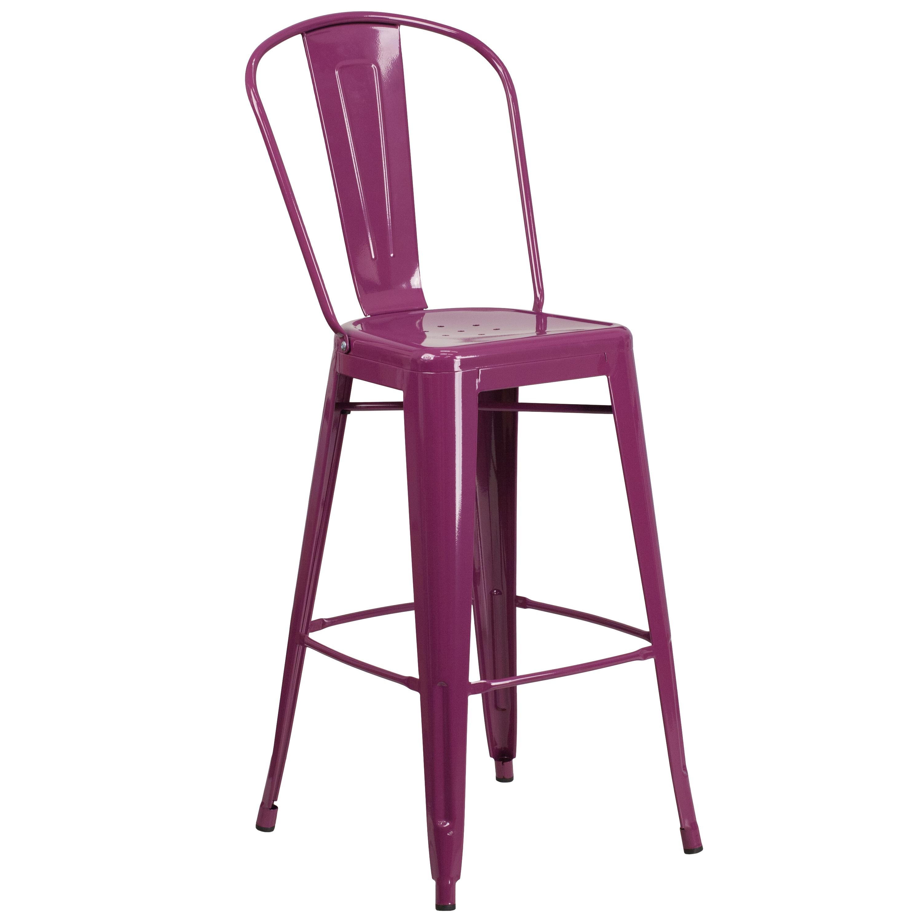 Flash Furniture Commercial Grade 30" High Purple Metal Indoor-Outdoor Barstool with Back