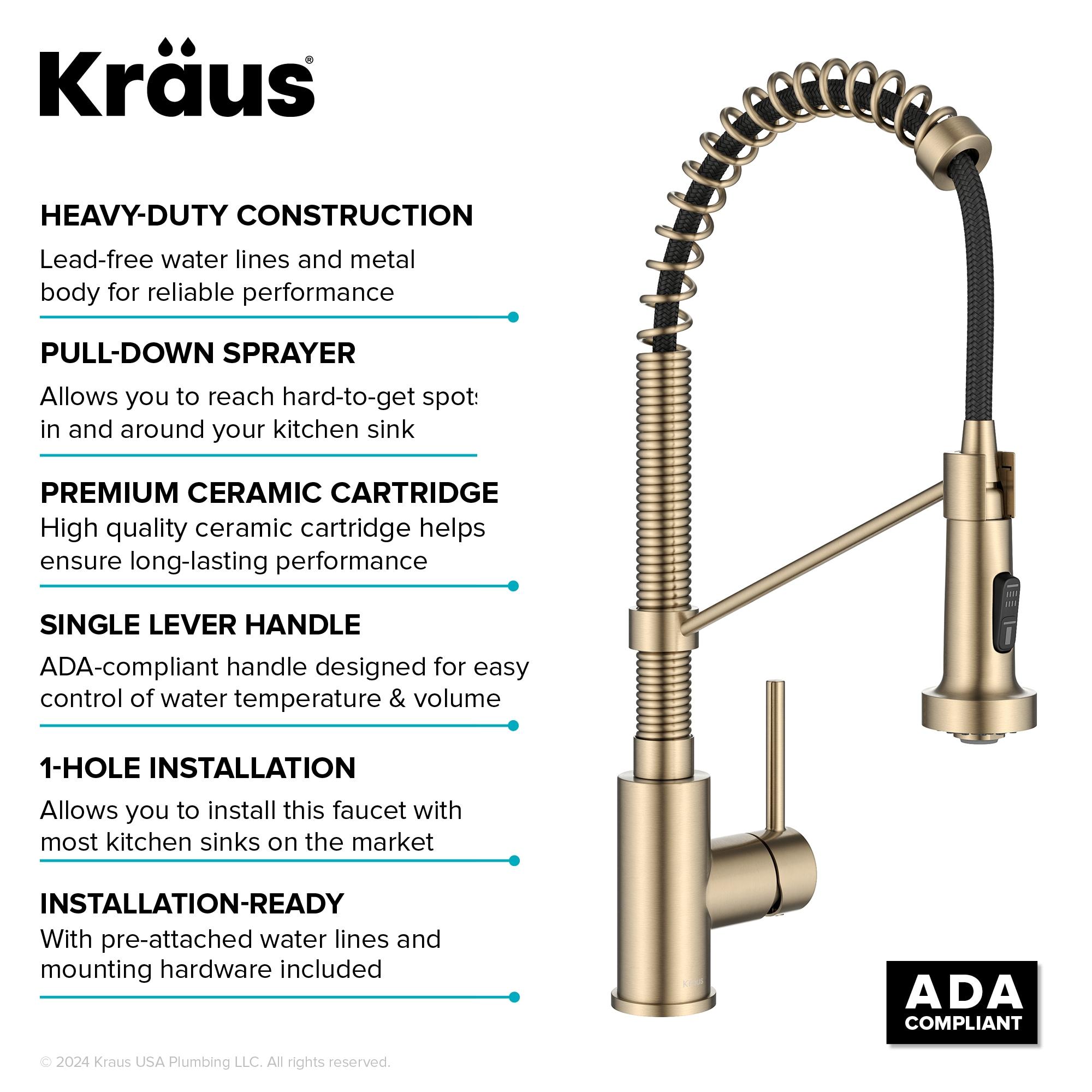 KRAUS Bolden Commercial Style 2-Function Single Handle Pull Down Kitchen Faucet