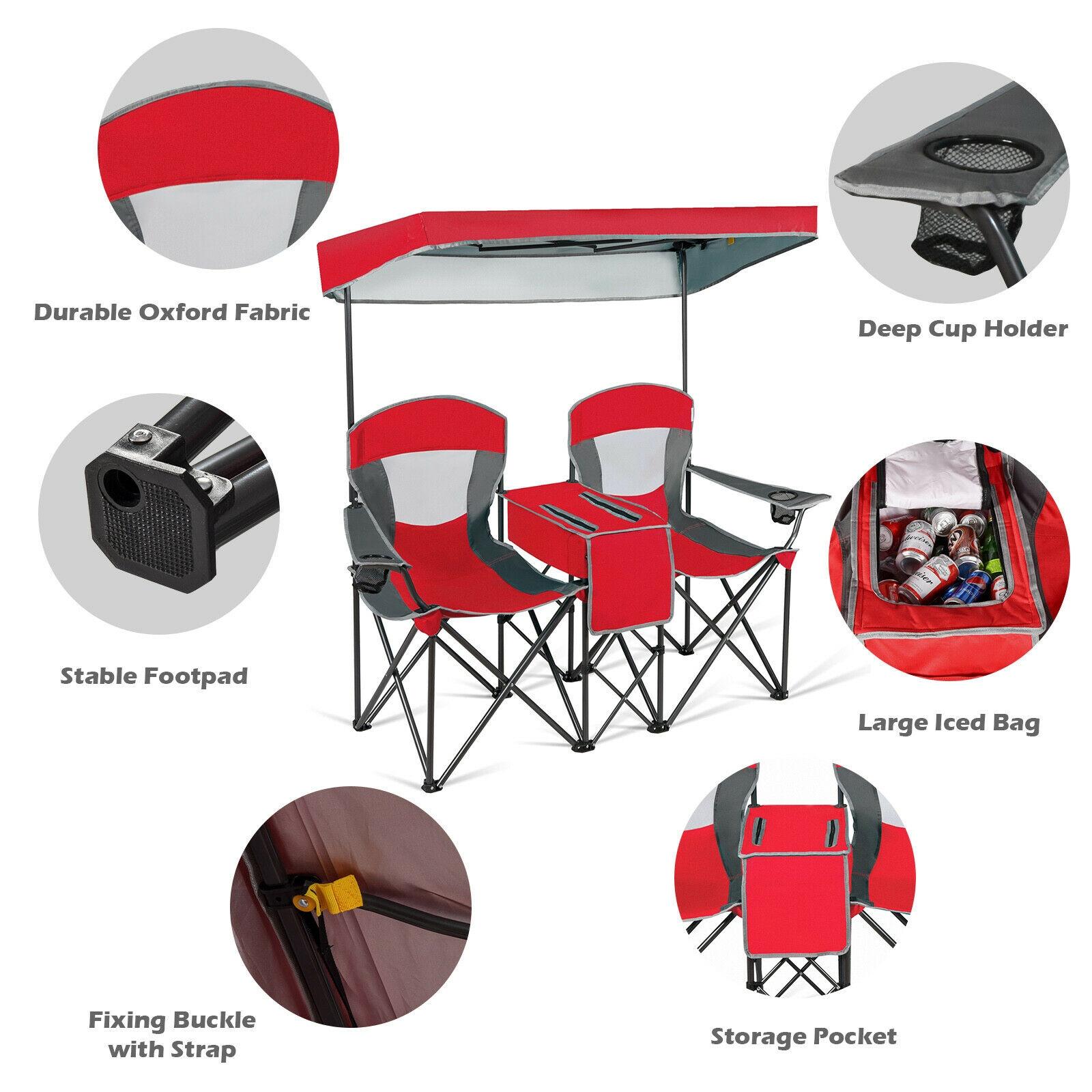 Costway Portable Folding Camping Canopy Chairs w/ Cup Holder Cooler Outdoor Red