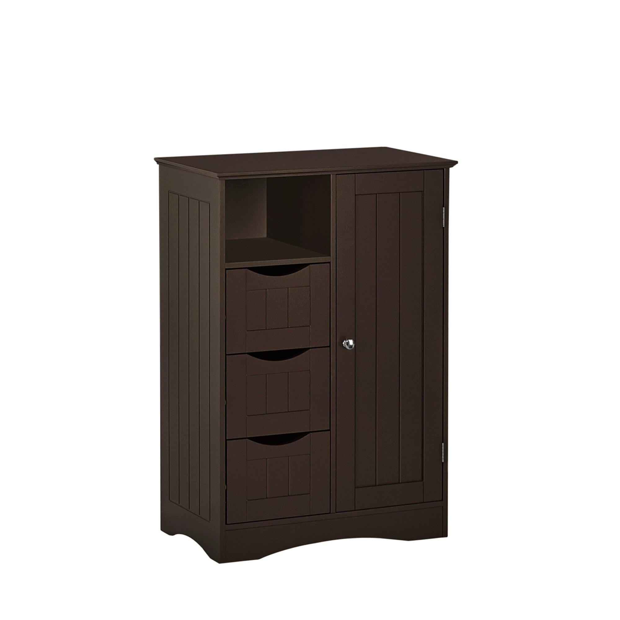 RiverRidge Ashland Single Door Bathroom and Laundry Storage Cabinet with 3 Drawers, Open and Adjustable Shelf