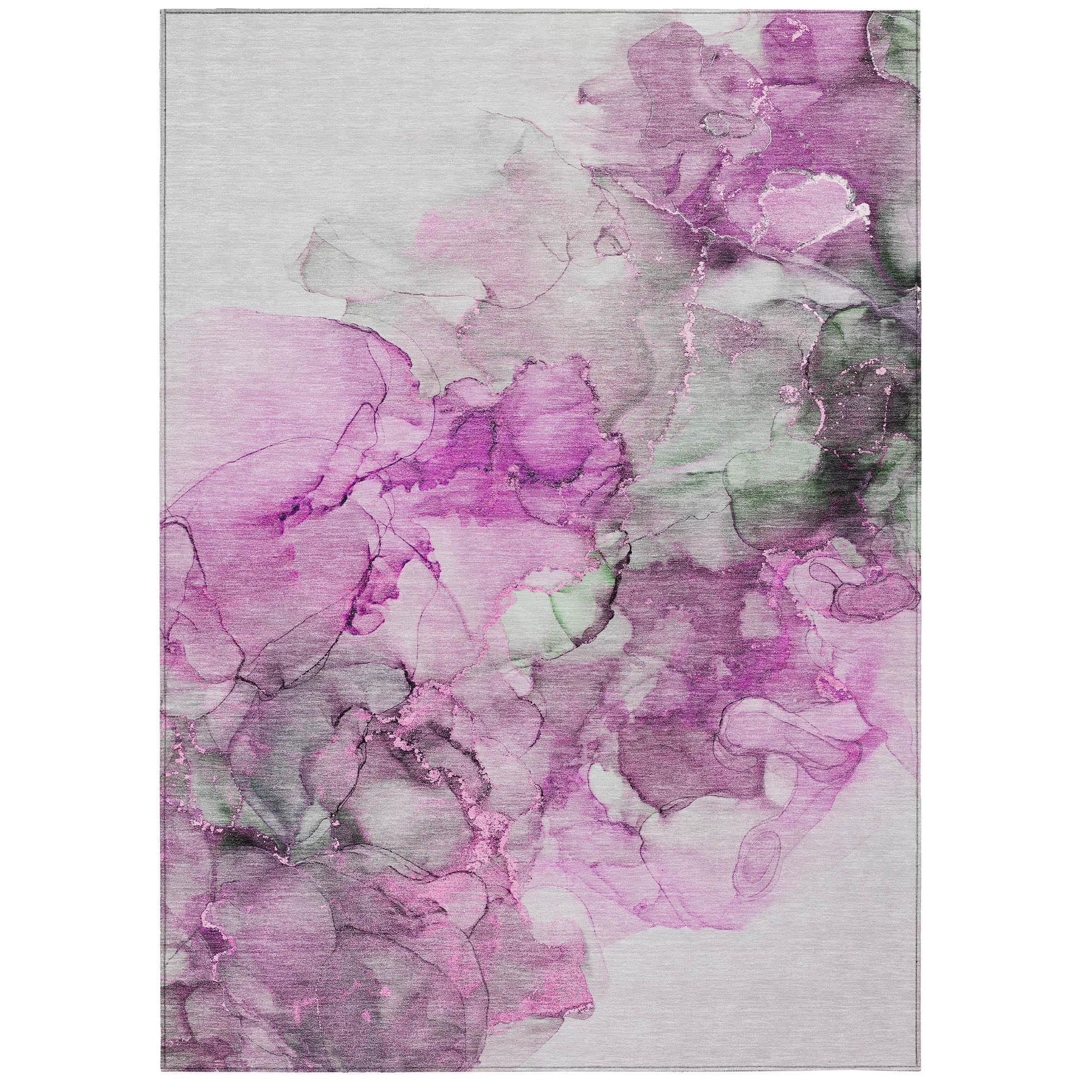 Pink Watercolor Pattern Machine Washable Synthetic Rug