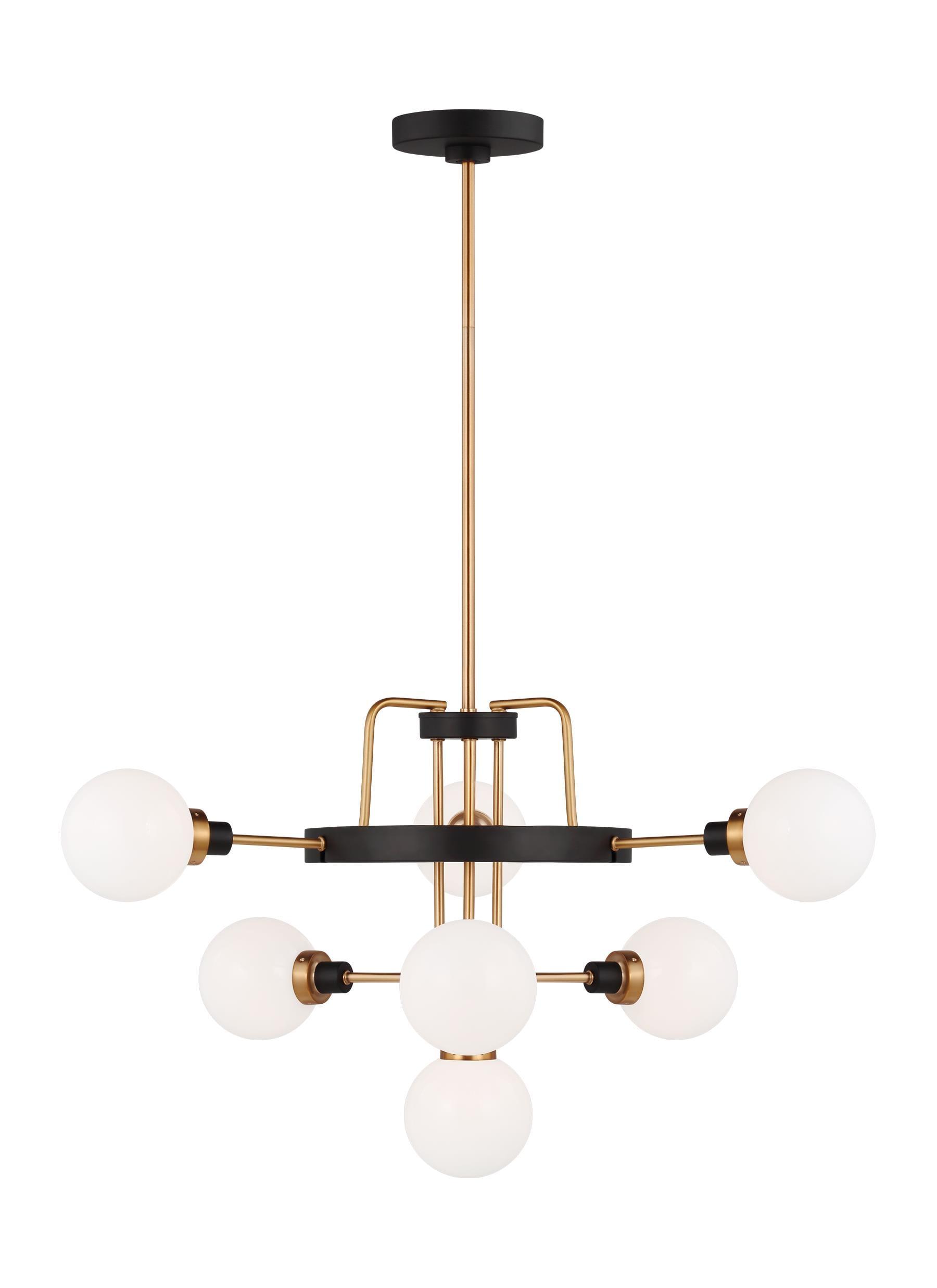 Rowan Satin Brass 7-Light Outdoor Chandelier with Etched Opal Glass Shades