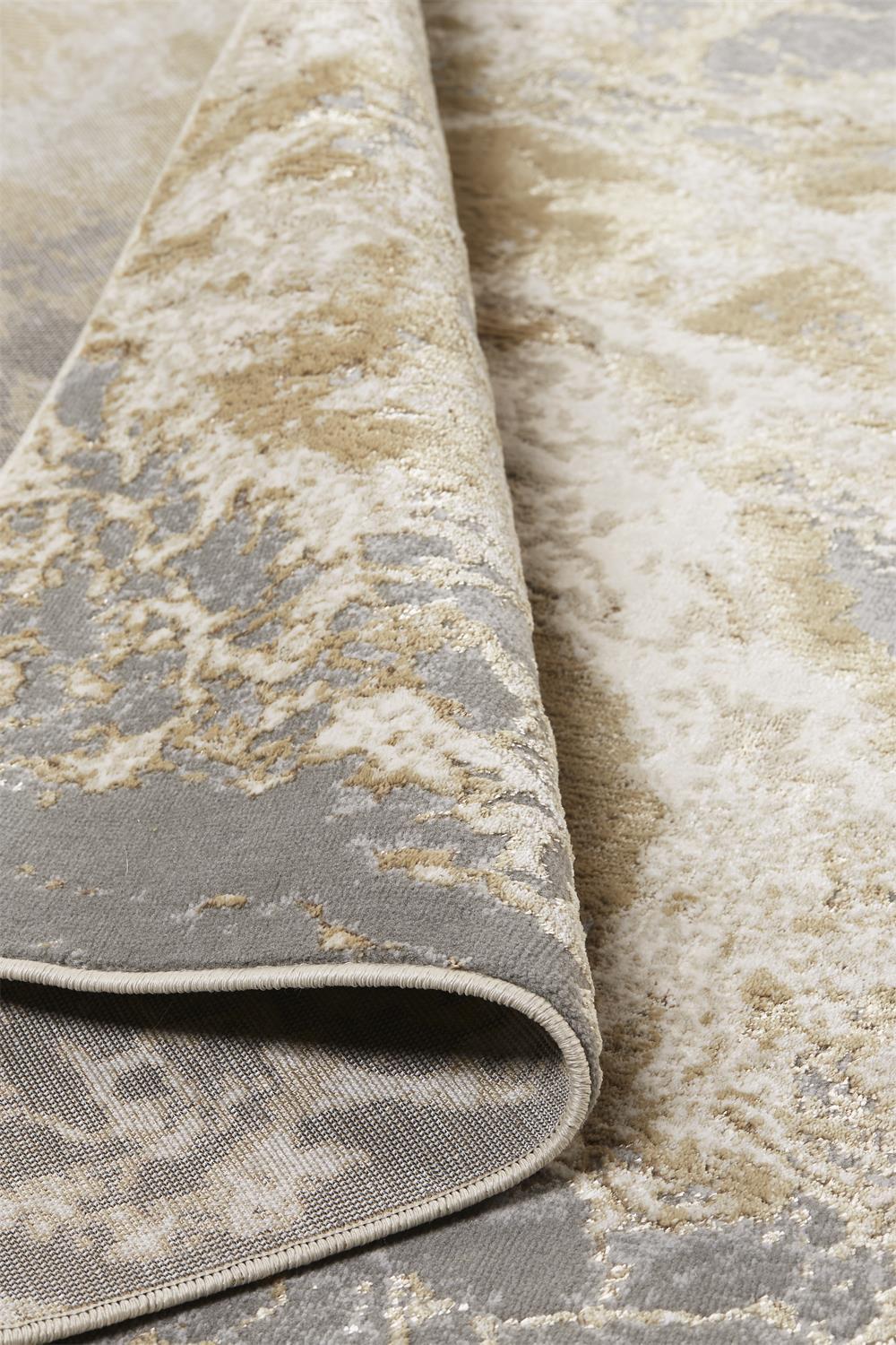 Feizy Aura Modern Abstract, Ivory/Silver/Gold, 12' x 15' Area Rug Easy Care Stain Resistant Fade Resistant Industrial Watercolor Floor Rug for Living room Bedroom