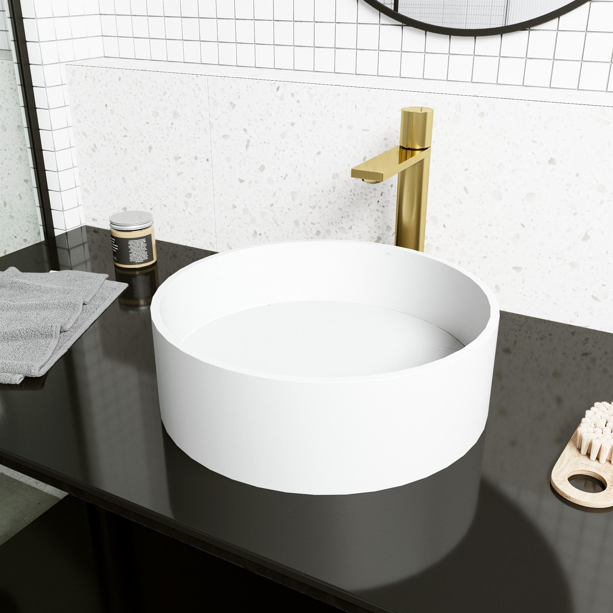 Montauk 15" L x 15" W x 5" H Matte White Handmade Round Vessel Bathroom Sink