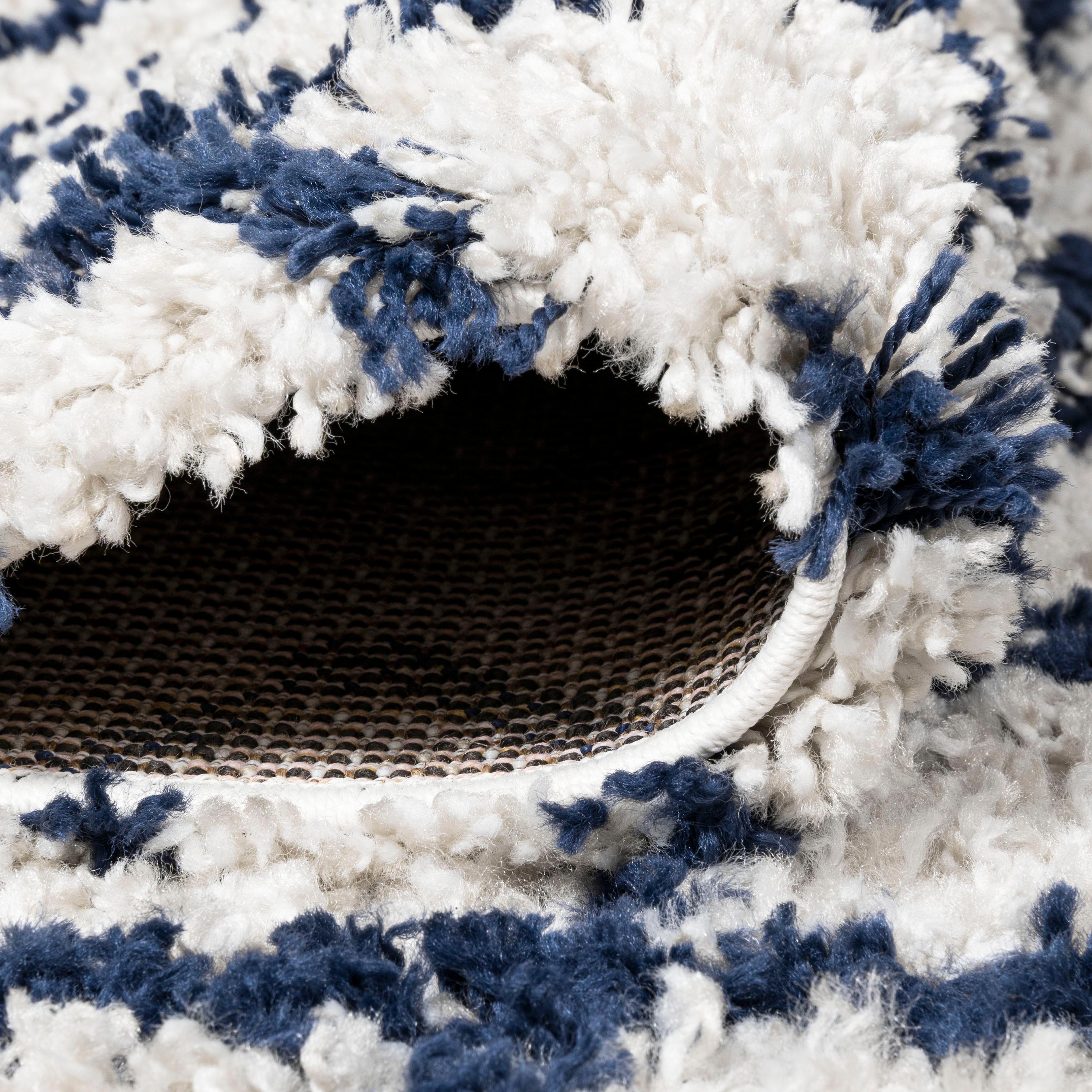 4'x6' Sineu Moroccan Diamond Shag Area Rug, Beige/Navy - JONATHAN Y