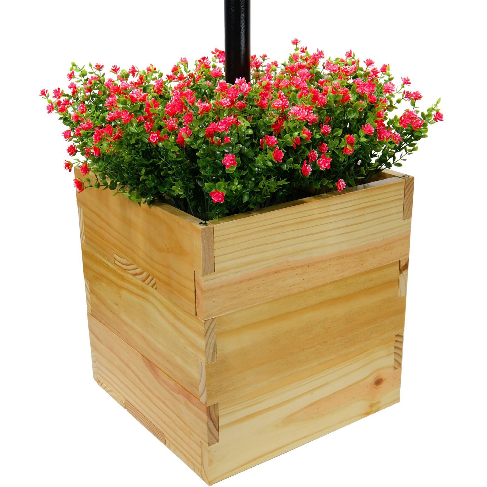 18" Square Natural Wood Outdoor Planter Box with Universal Pole Support